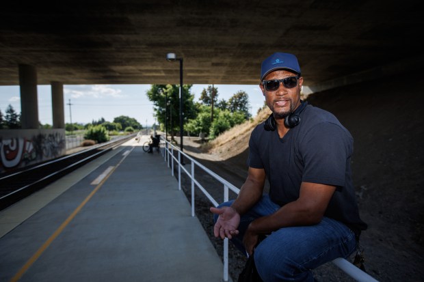 Phillip Davenport, of Tracy, who commutes on the ACE train to the Bay Area, talks during an interview at the Vasco Road station in Livermore, Calif., Tuesday, April 28, 2026. (Dai Sugano/Bay Area News Group)