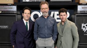 NEW YORK, NEW YORK - MAY 19: (L-R) Paul Rudd, John Carney and Nick Jonas attend the "Power Ballad" New York Screening at Regal Times Square on May 19, 2026 in New York City. (Photo by Theo Wargo/Getty Images)