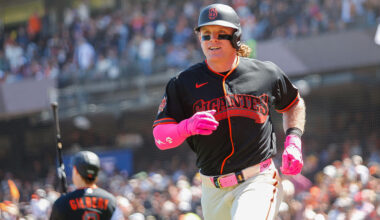 SAN FRANCISCO, CA - MAY 23: A happy San Francisco Giants OF Harrison Bader (9) heads to the dugout after his grand slam in the game between the Chicago White Sox and San Francisco Giants on May 23, 2026 at Oracle Park in San Francisco, CA. (Photo by Larry Placido/Icon Sportswire via Getty Images)