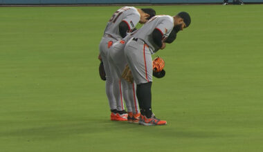 Giants outfield debuts tamer celebration after viral NSFW clip – NBC Sports Bay Area & California