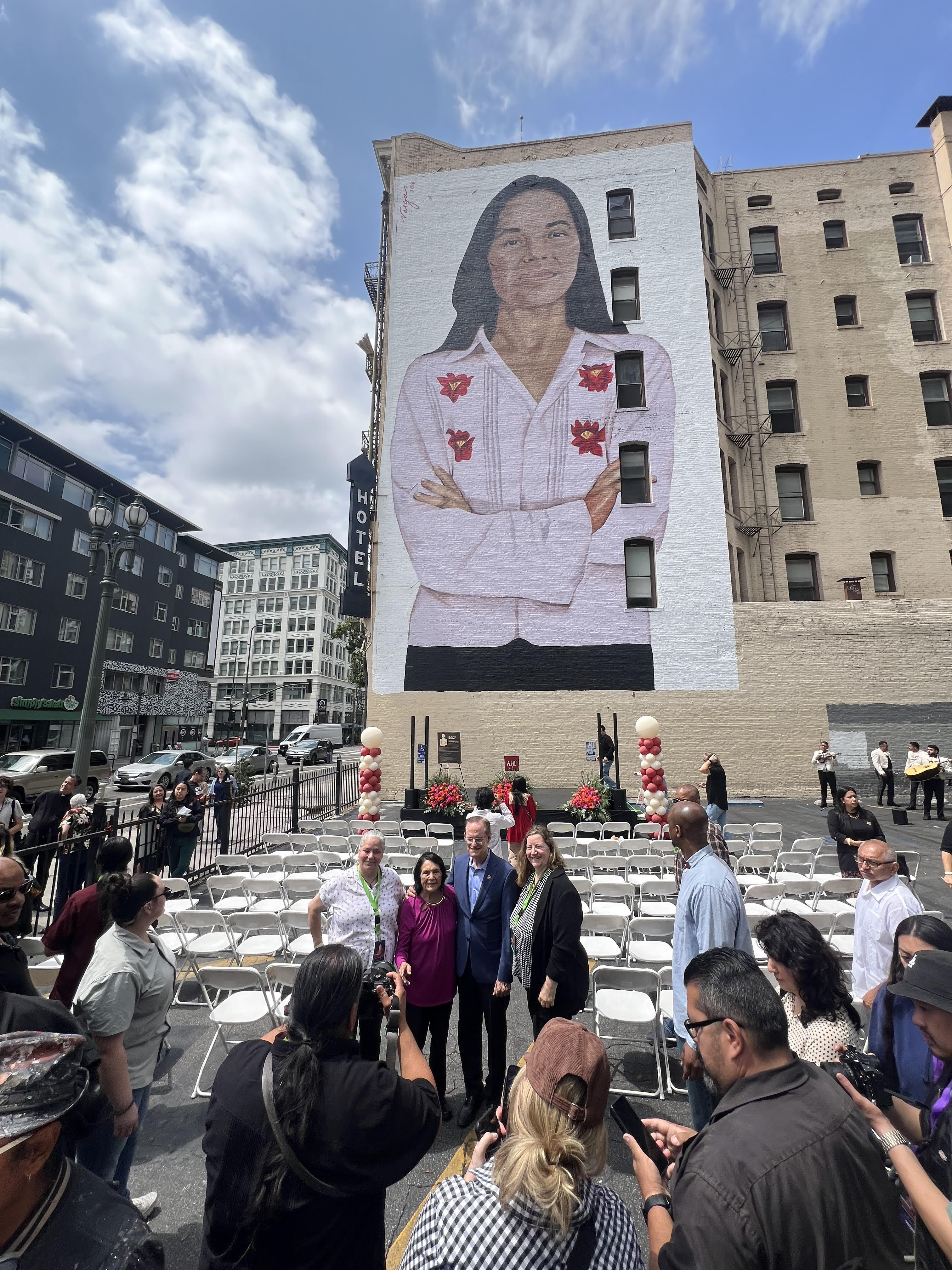 From left, Shawna Hogan-Moore, Dolores Huerta, AIDS Healthcare Foundation President...