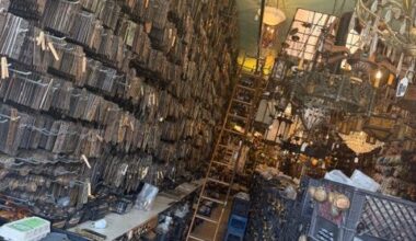 The Loft at Liz’s gallery storage wall filled with vintage hardware and metal objects Los Angeles