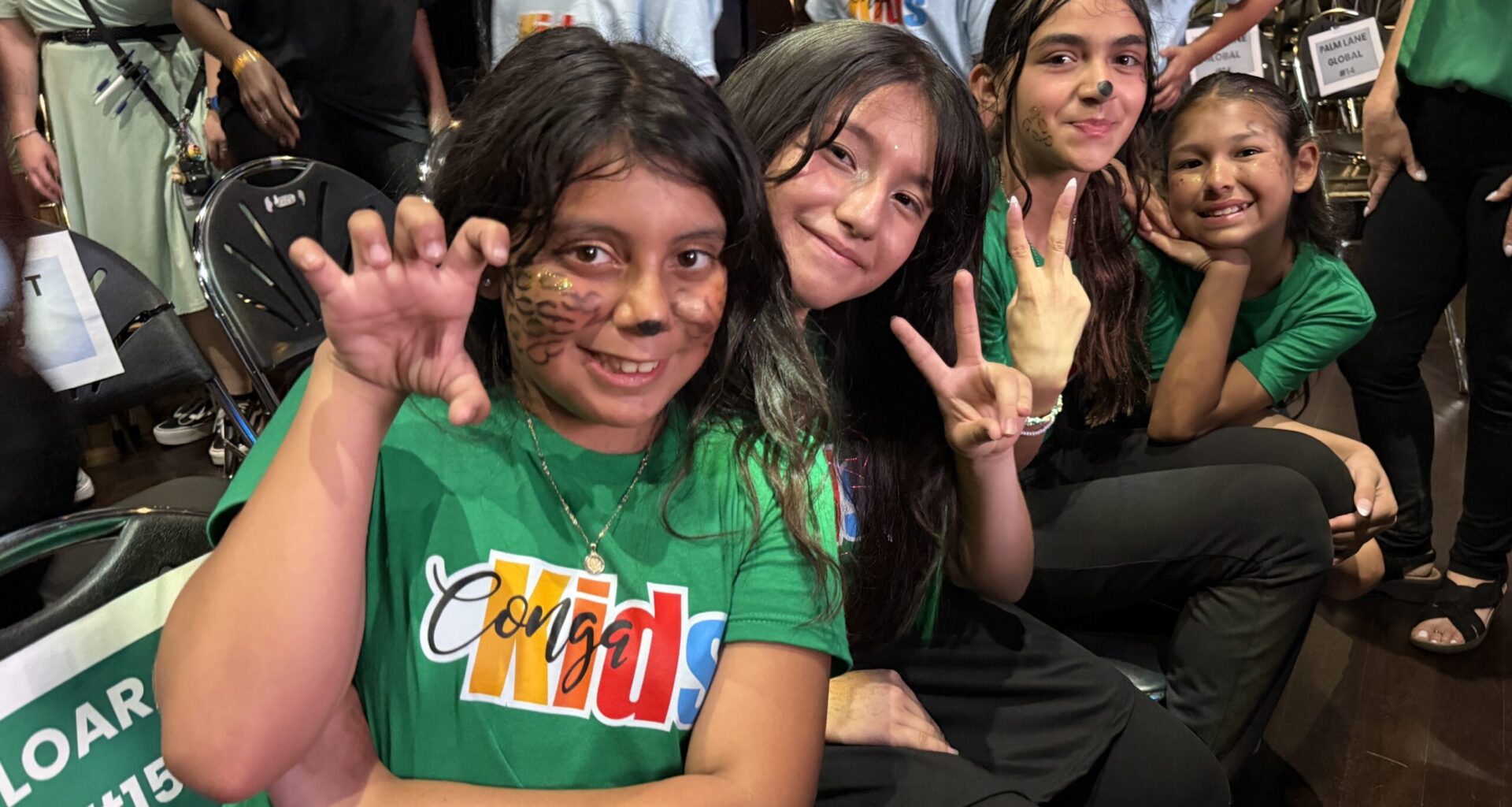 Fifth-grade students and staff from Loara Elementary School in the Anaheim Elementary School District pose for a photo during the 2026 Conga Kids Dance Championship at The Novo at L.A. Live in Los Angeles on May 7.