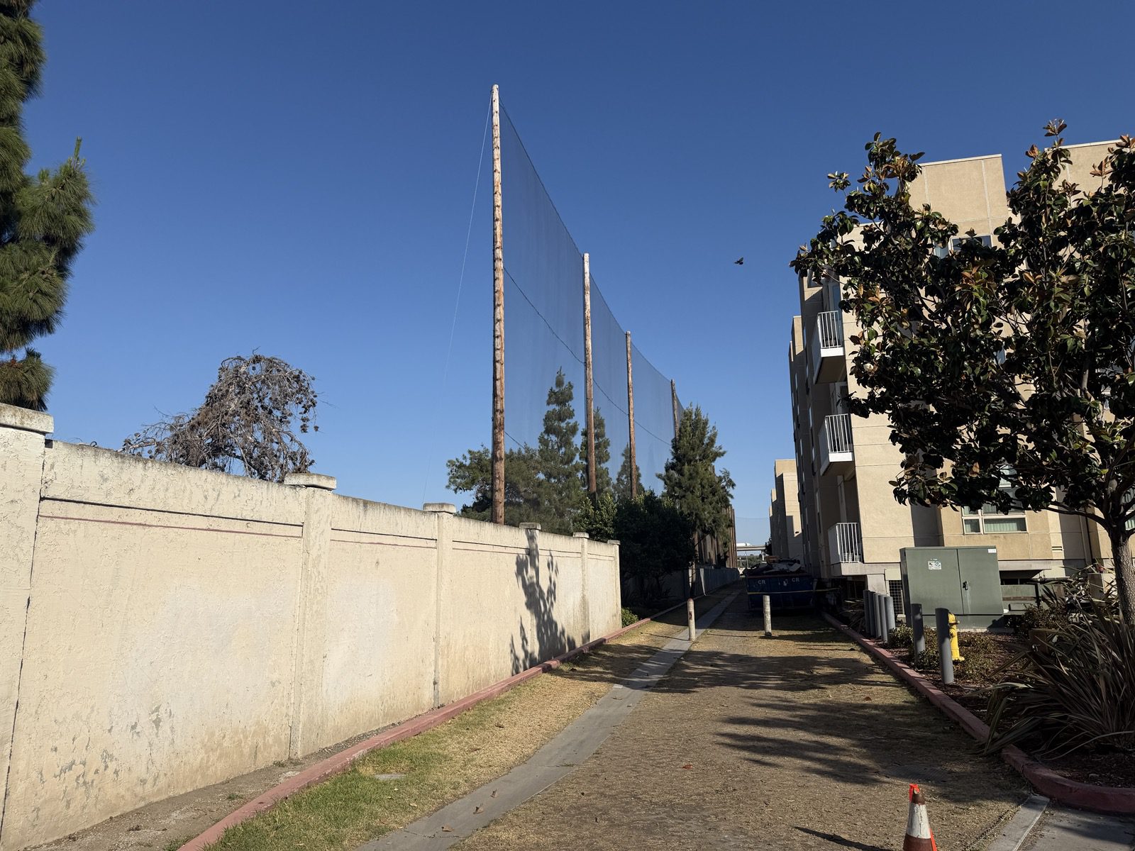 A housing complex next to a net