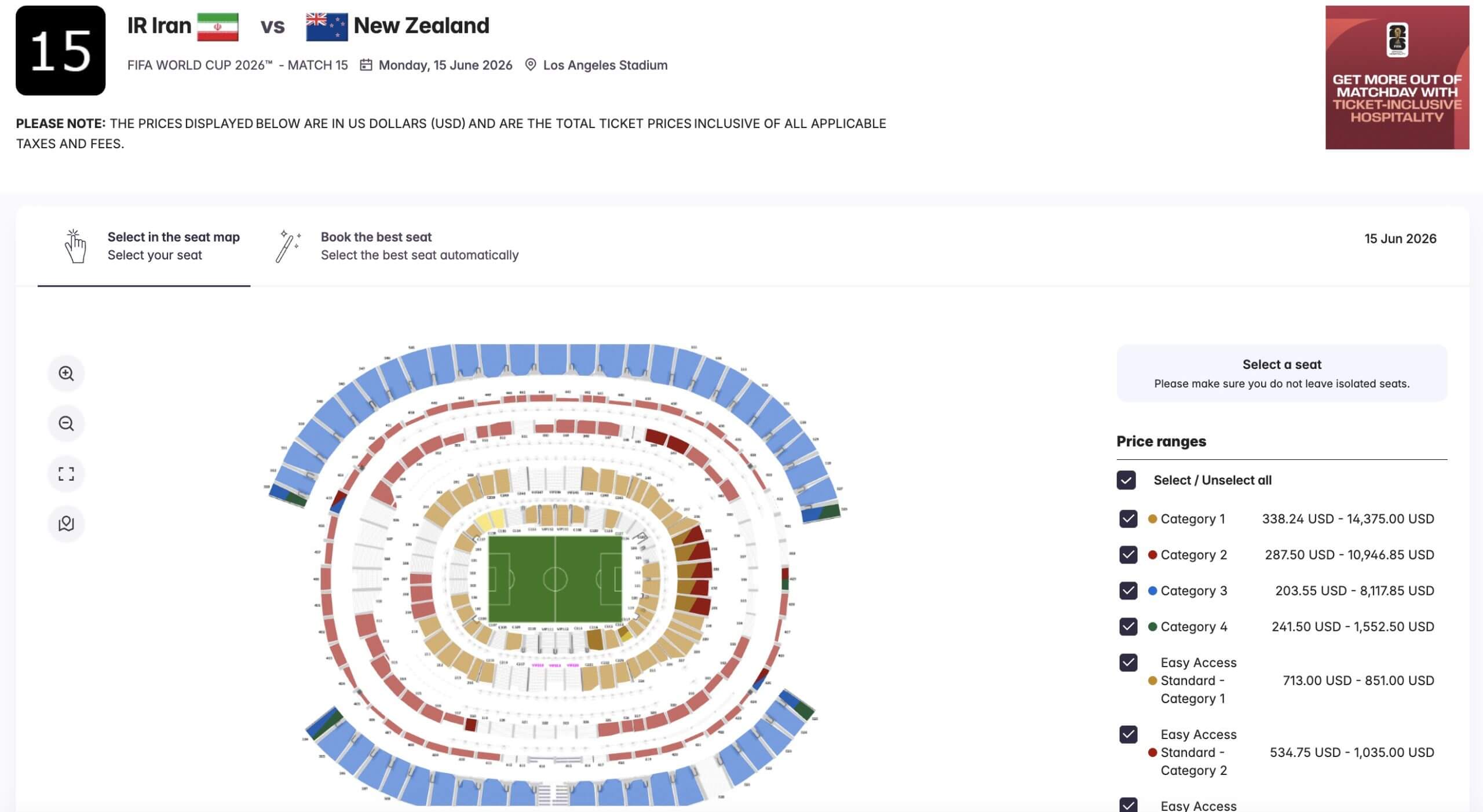 Resale prices for Iran vs New Zealand at the World Cup