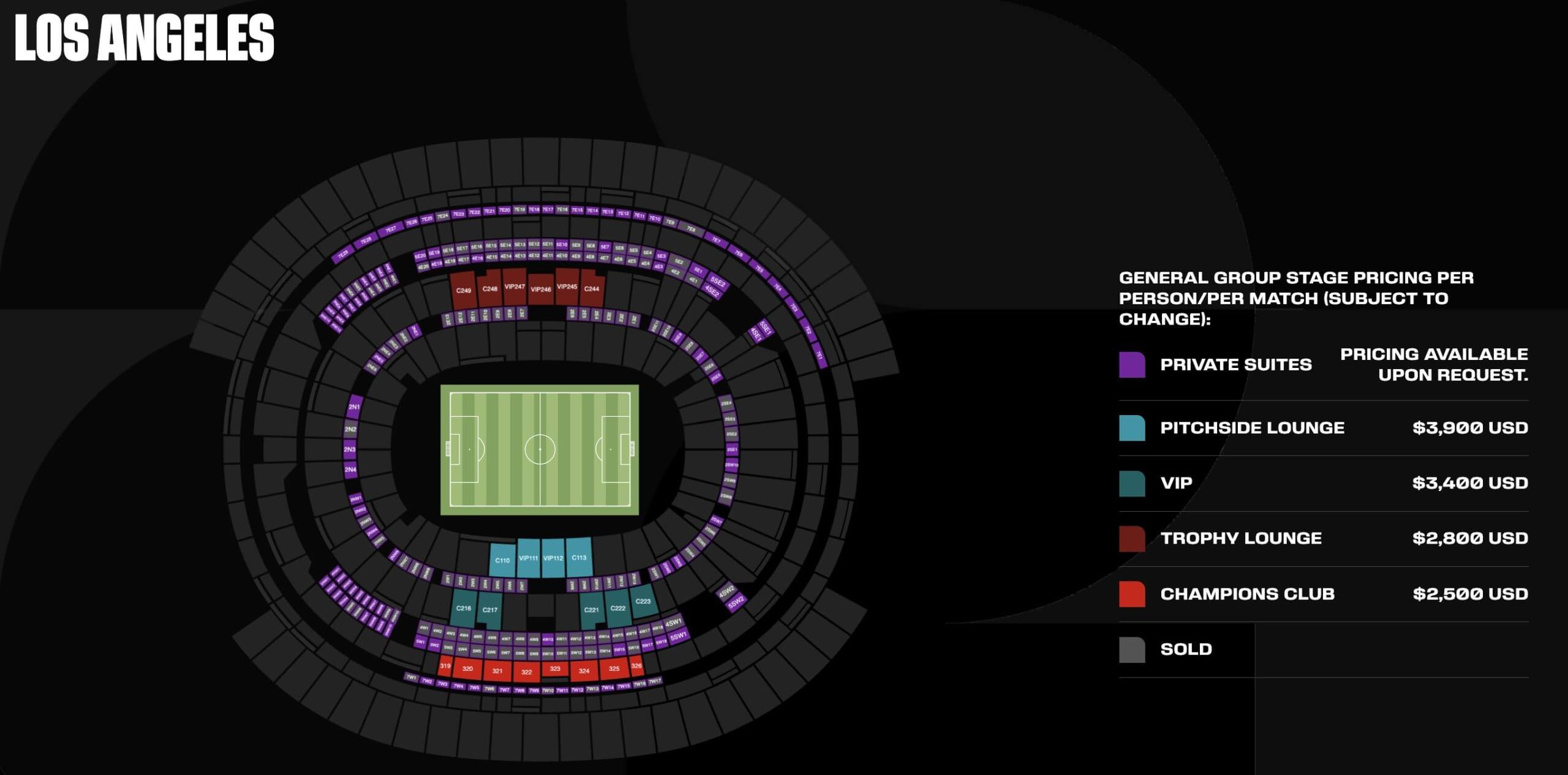 Hospitality seating in Los Angeles for the World Cup