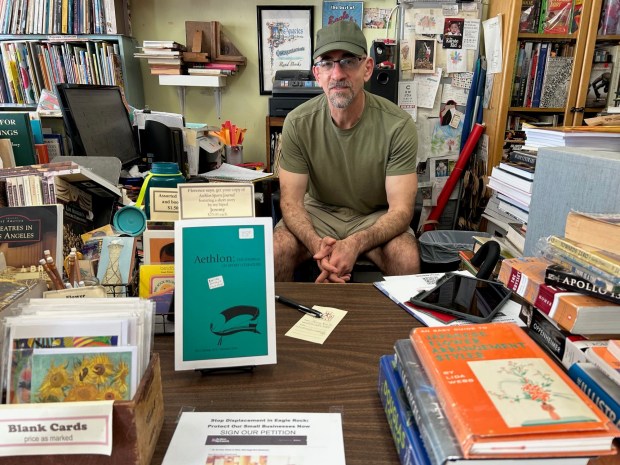 Jeremy and Debbie Kaplan, the owners of READ Books in Eagle Rock, say they will have to move after a rent increase of more than 130%. Jeremy is seen here in the store on March 29, 2026. (Photo by Erik Pedersen/SCNG)