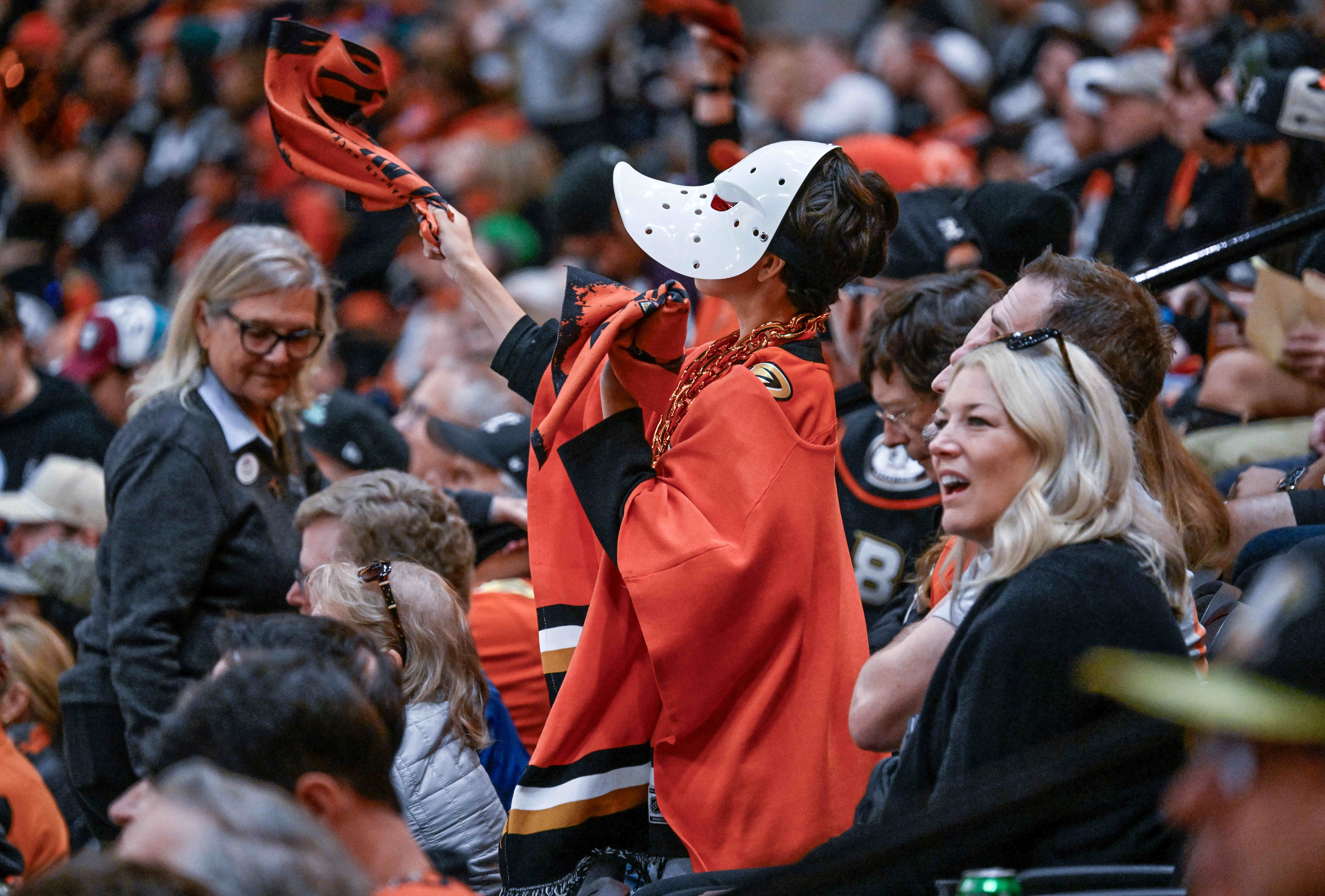 A young fan cheers on the Ducks during Game 3...