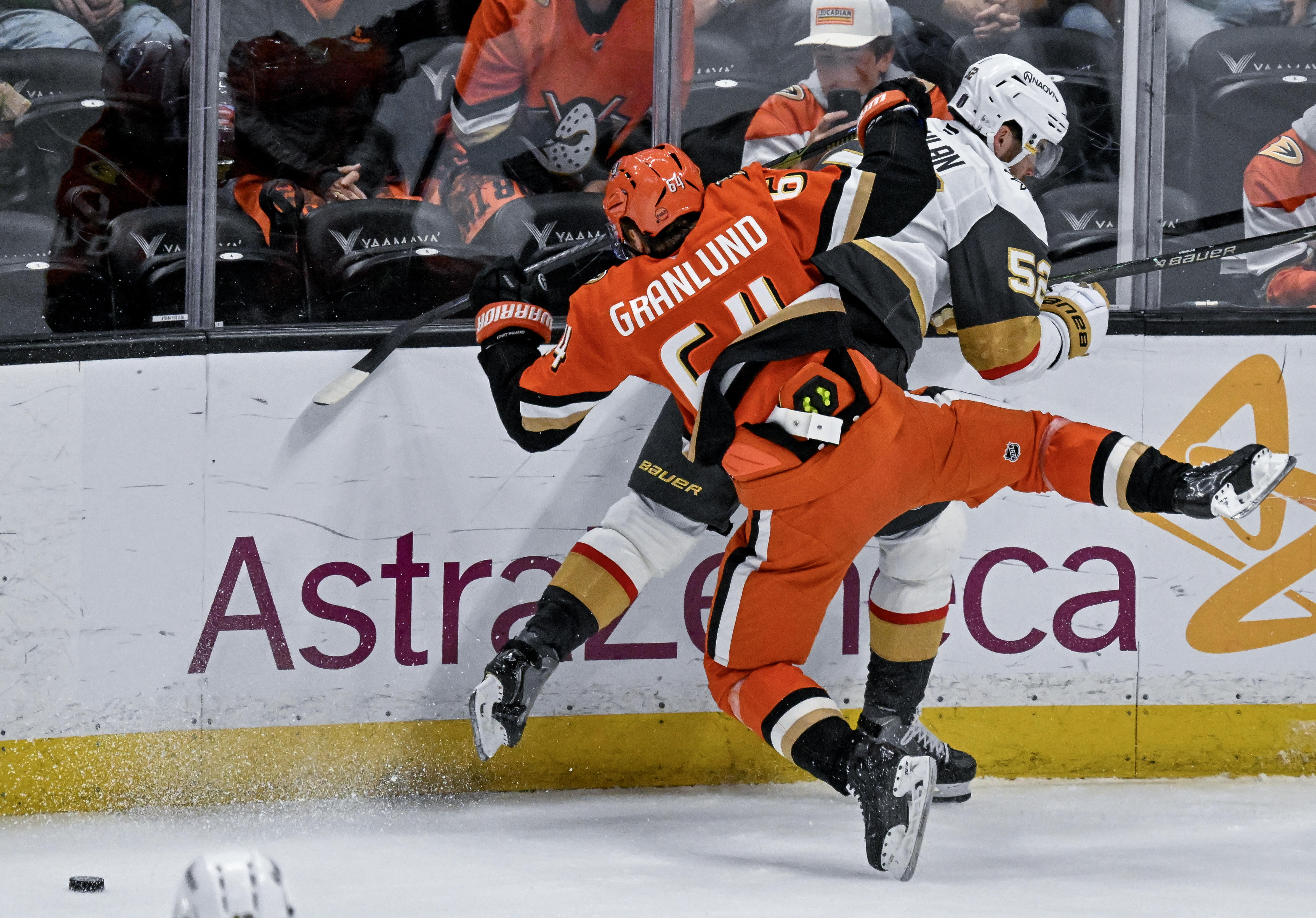 The Ducksâ Mikael Granlund (64) and the Golden Knightsâ Dylan...