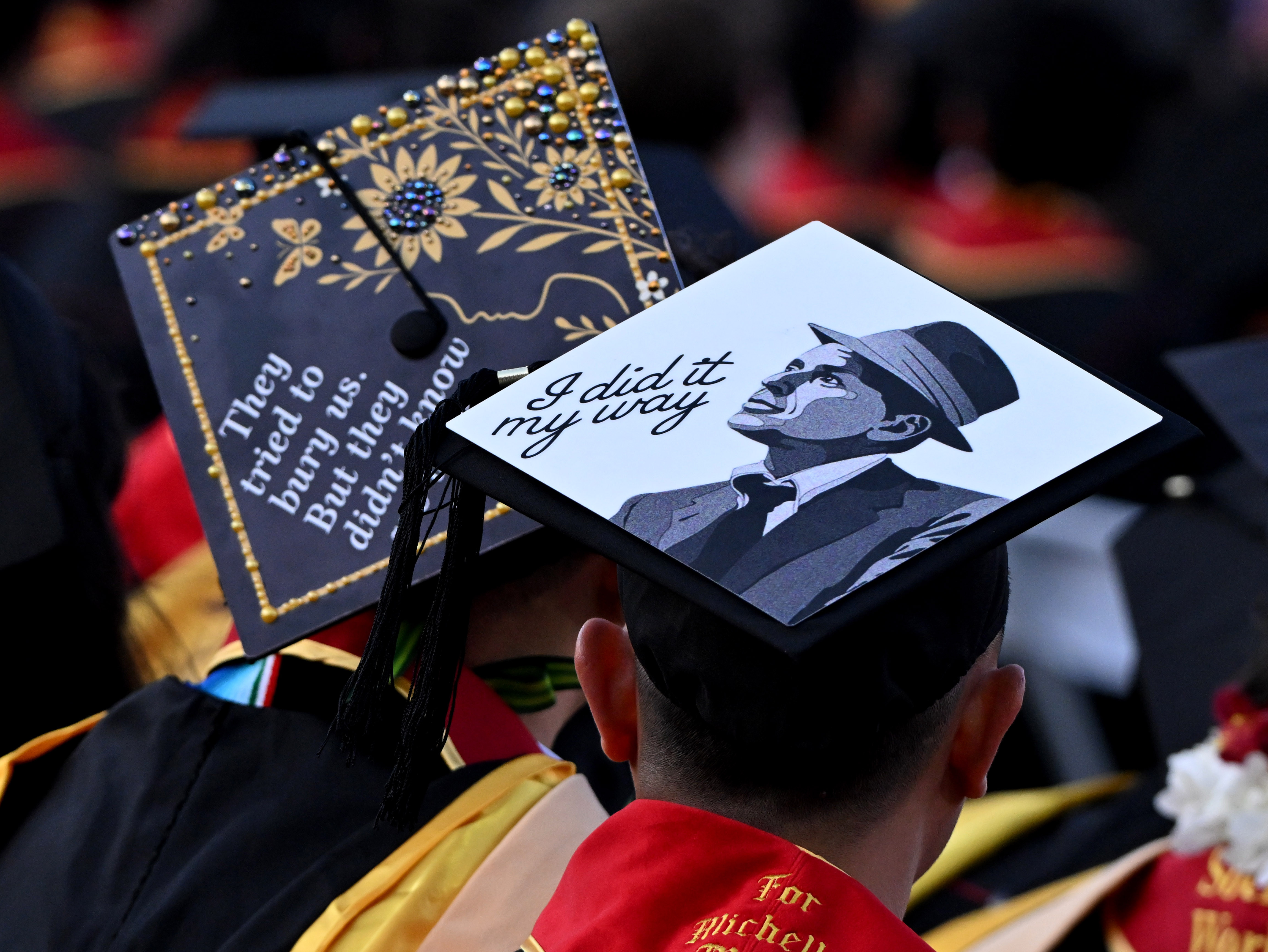 One of many mortarboard hats during the USC’s 143rd commencement...