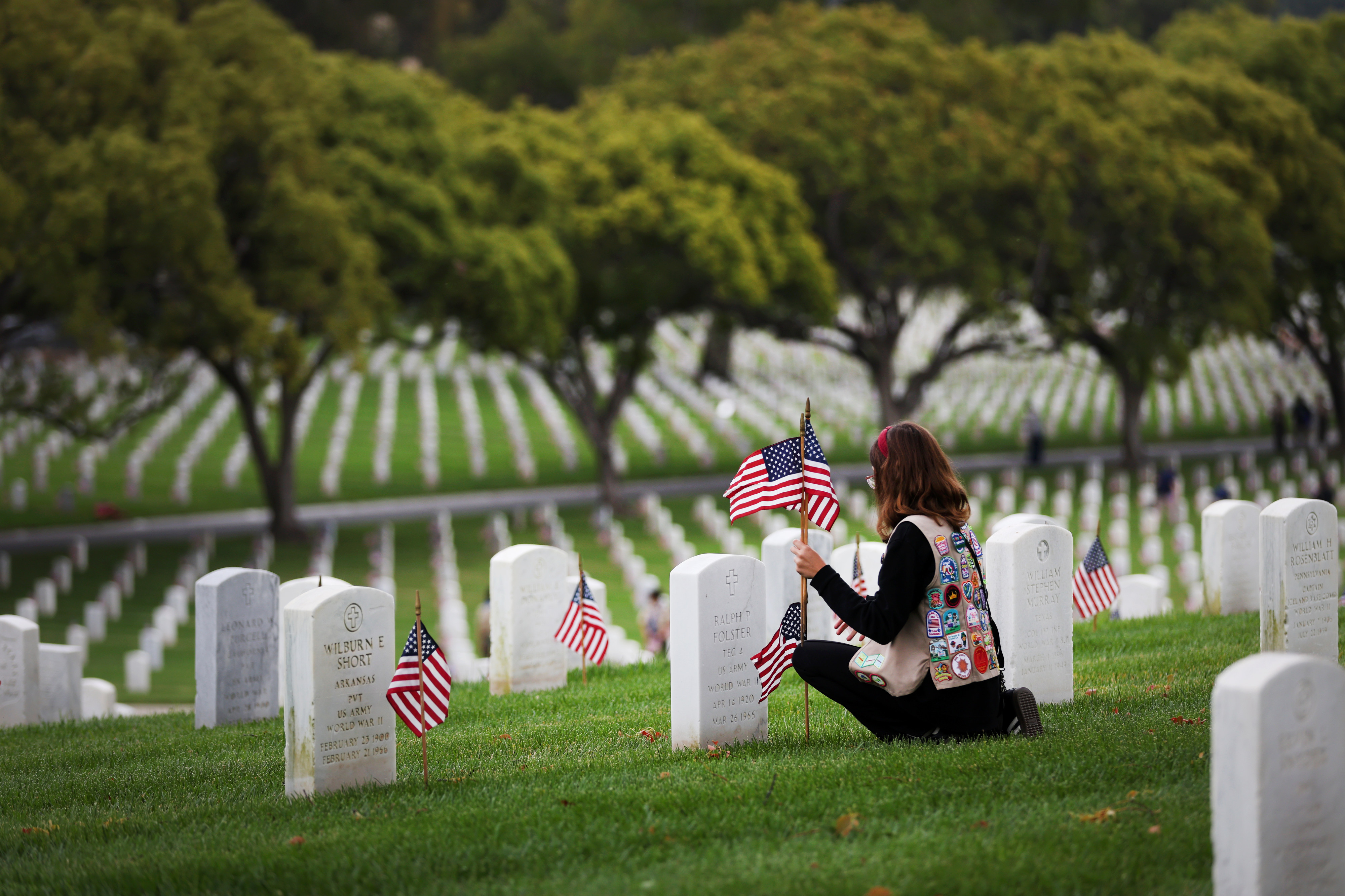 Kenley Simpson, 14, from Troop 416 in Studio City places...
