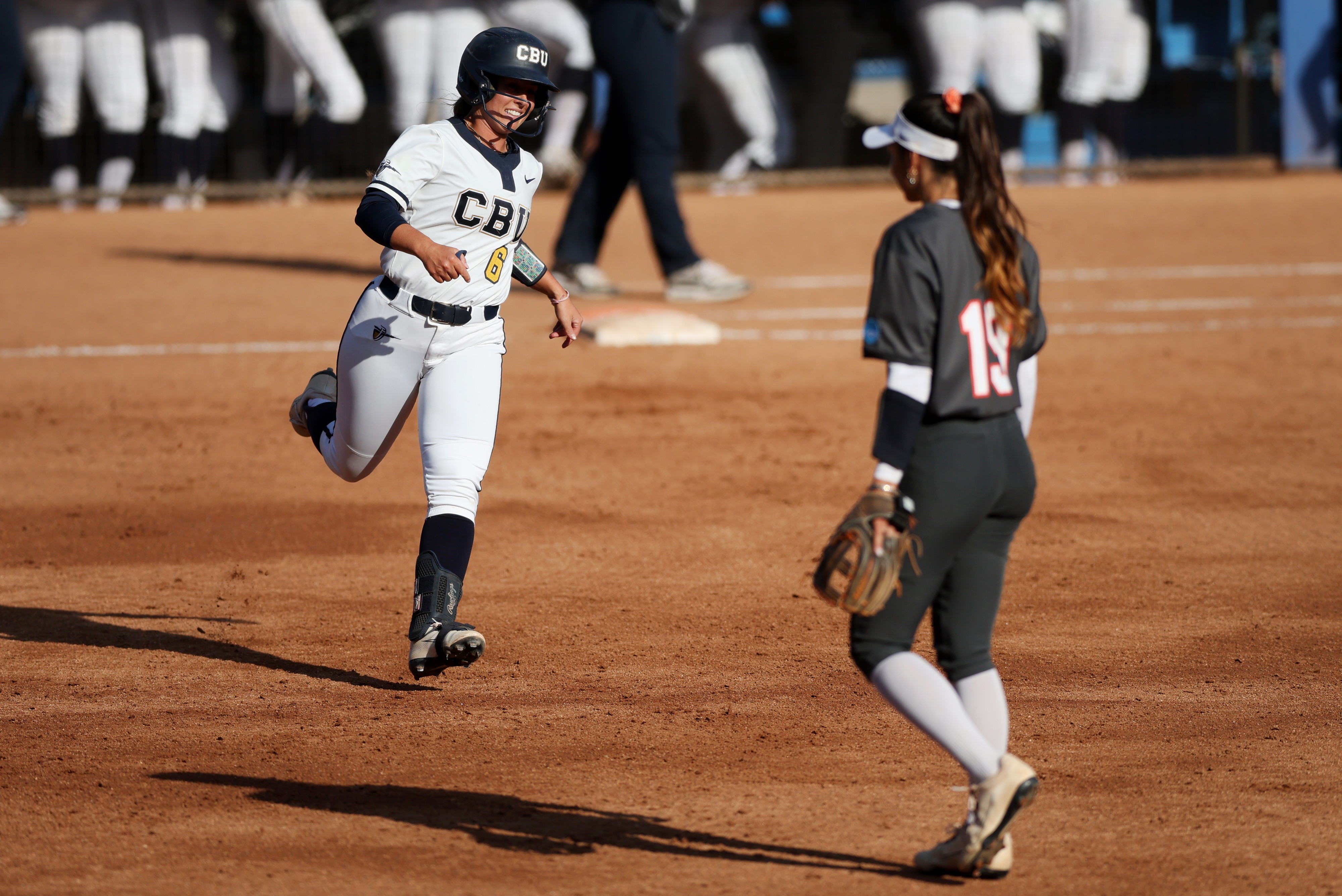 California Baptistâs Sydney Peterson rounds the bases after hitting a...