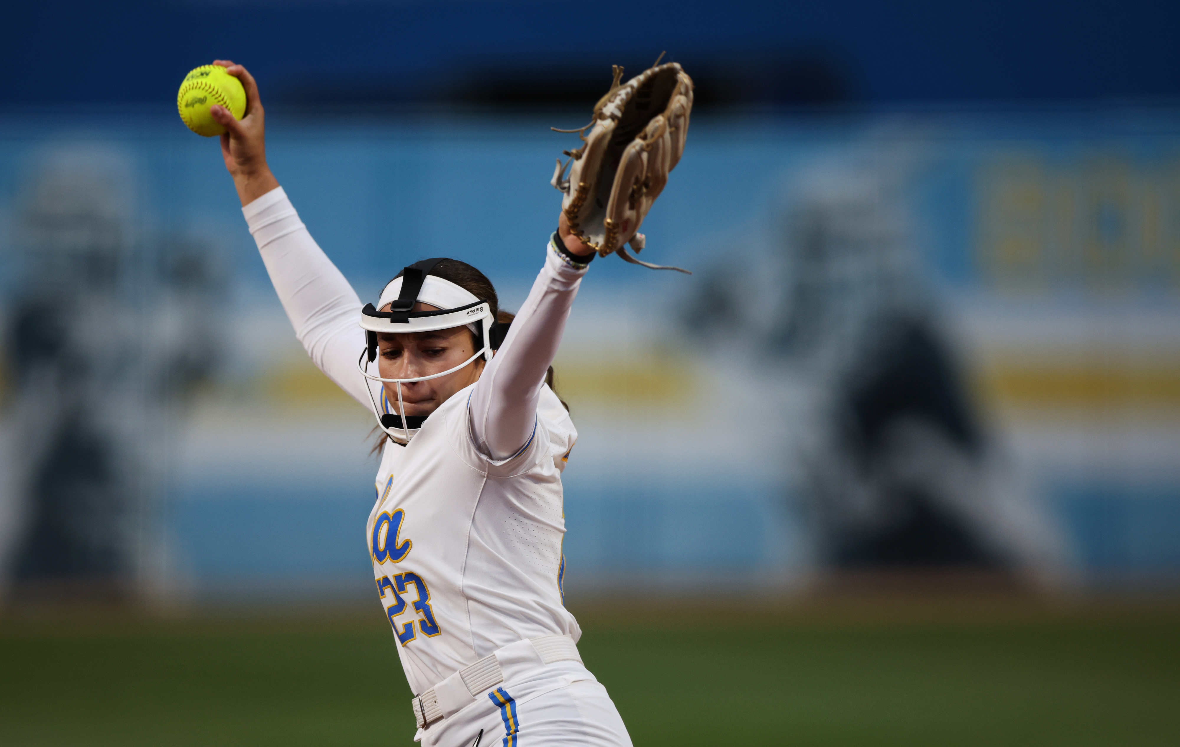 UCLA pitcher Taylor Tinsley throws to the plate during their...