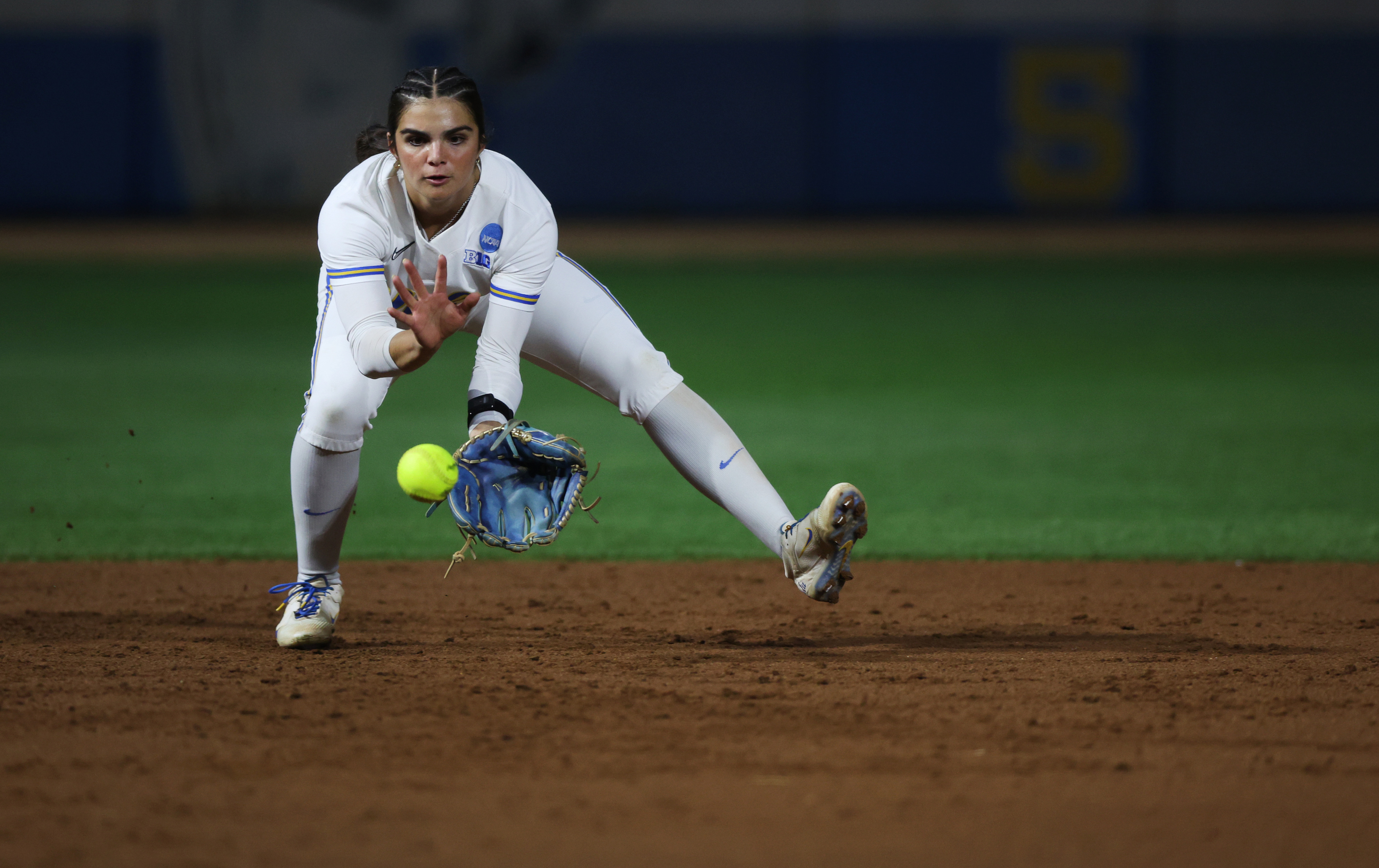 UCLAâs Aleena Garcia fields a ground ball during their NCAA...