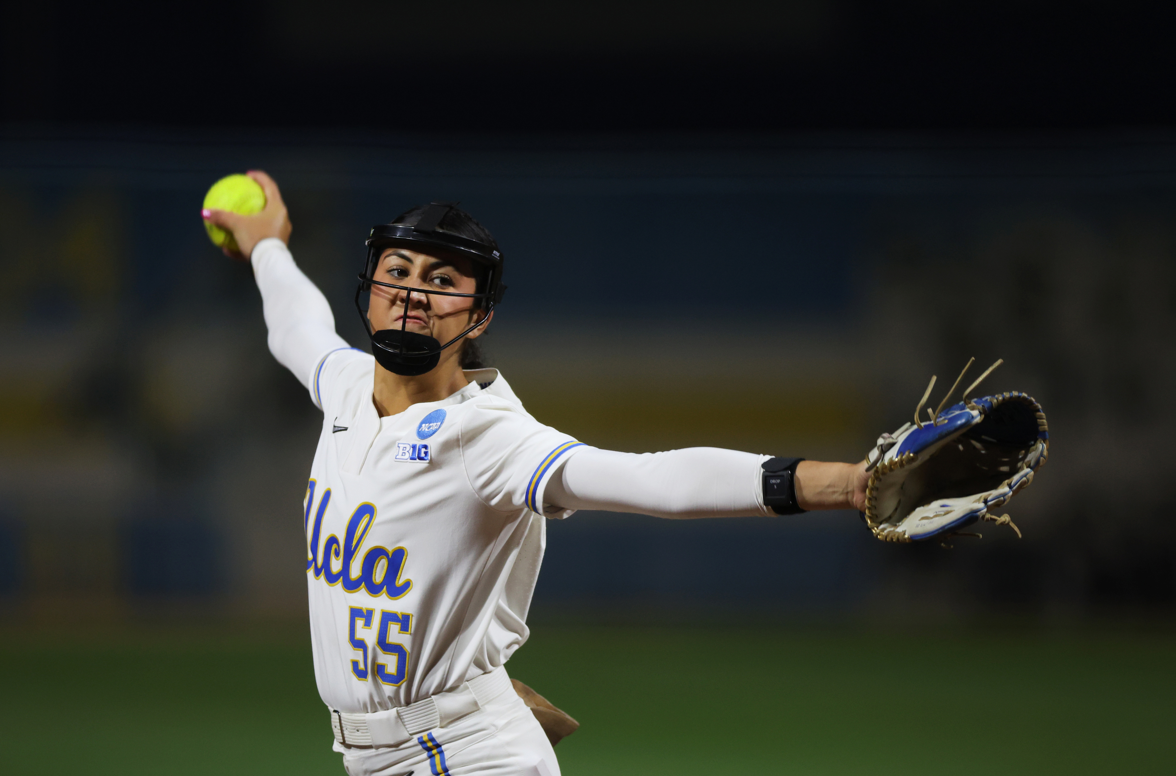 UCLA relief pitcher Brynne Nally throws to the plate during...