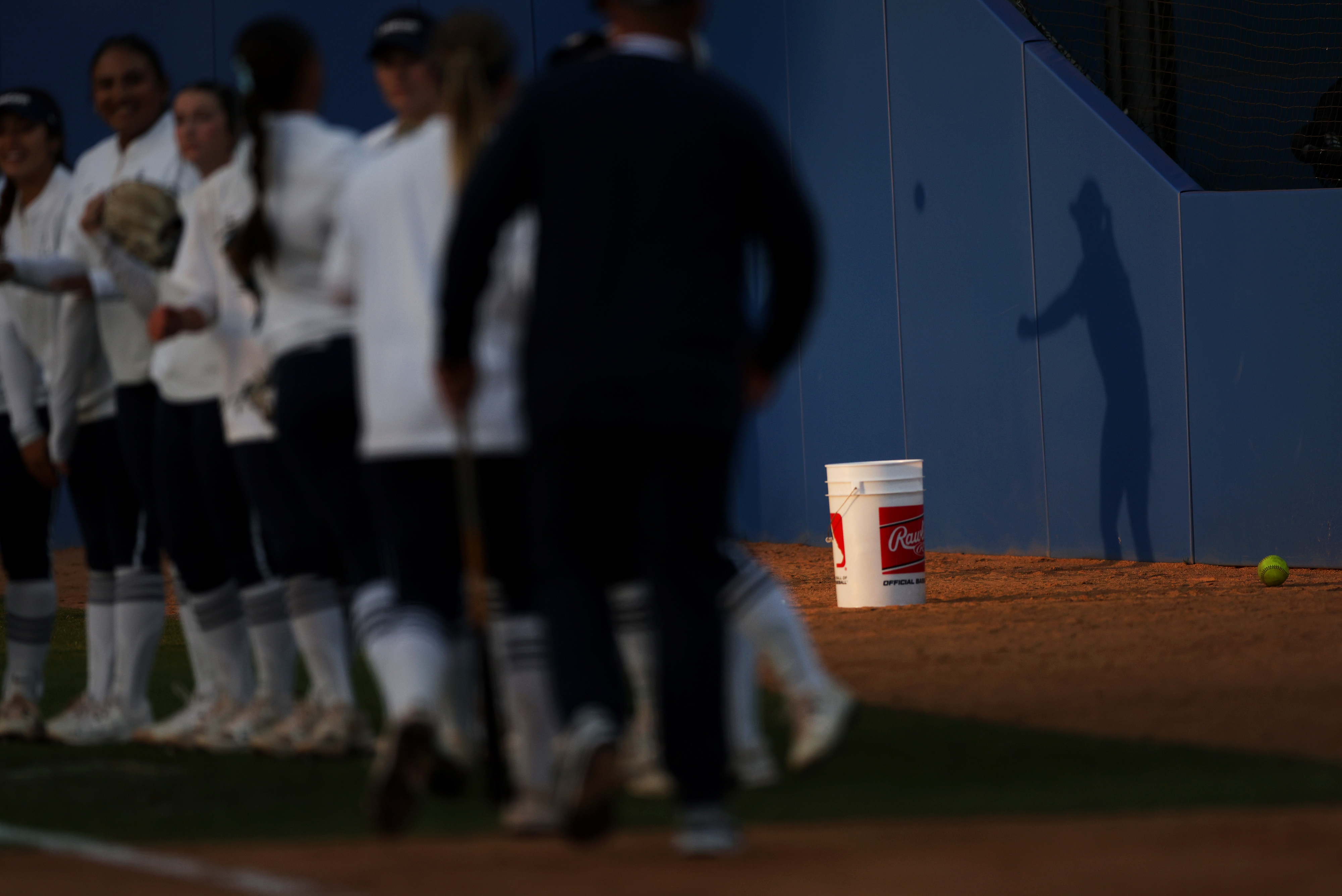 California Baptist players warm up before their NCAA Los Angeles...