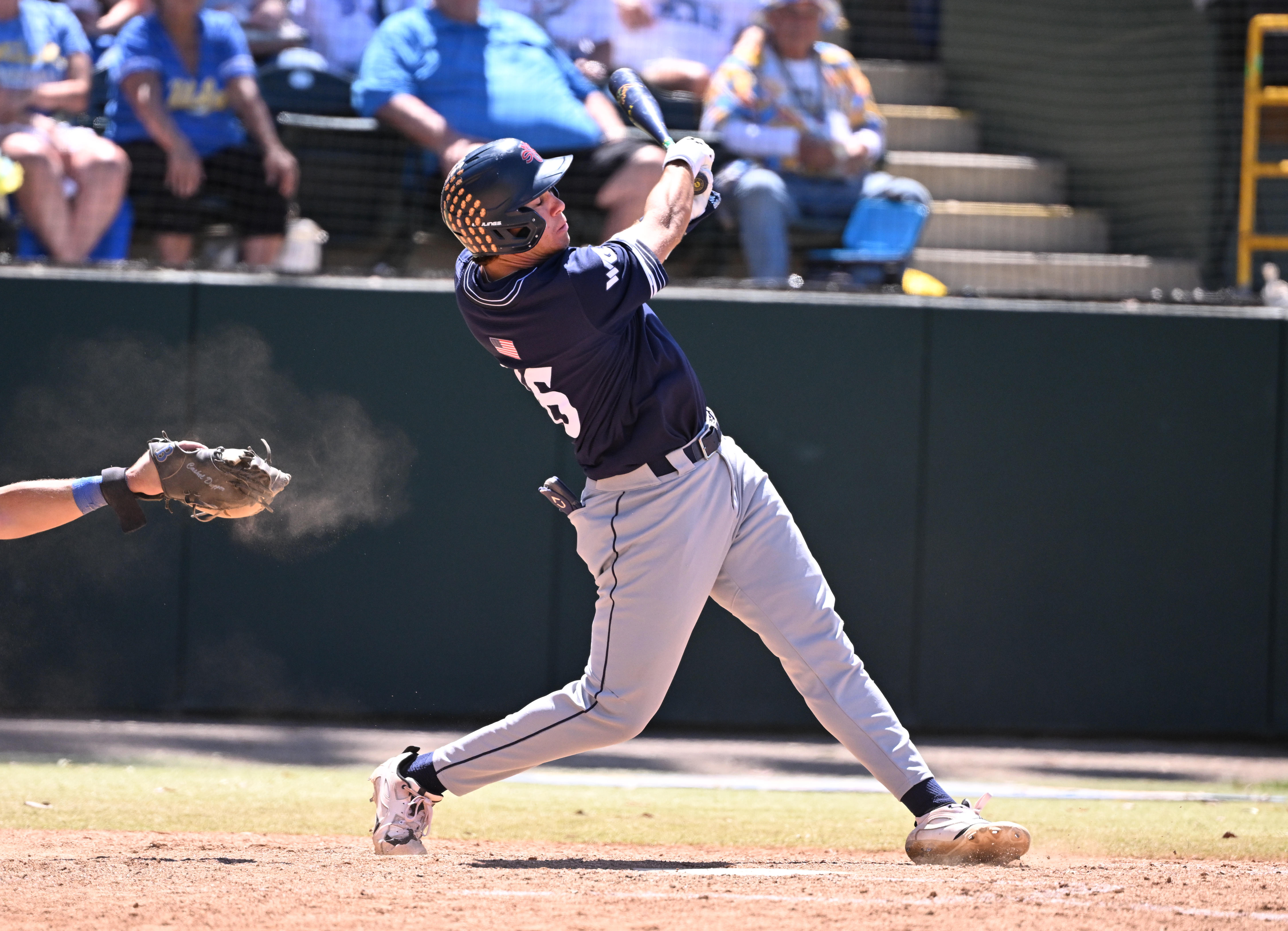 Jacob Johnson #46 of the Saint Mary’s (CA) Gaels hits...