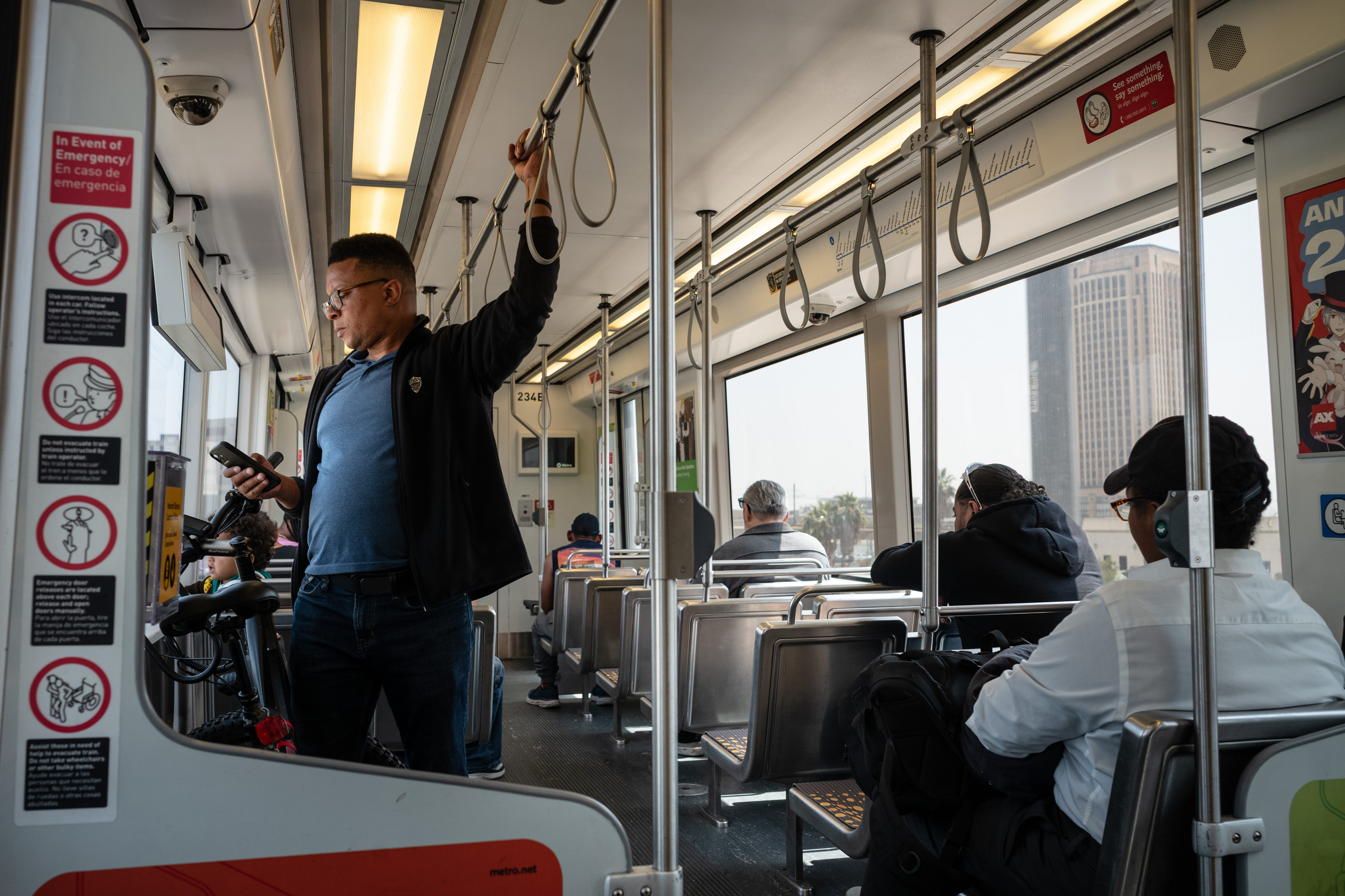 The A line light rail train heads out of Union...
