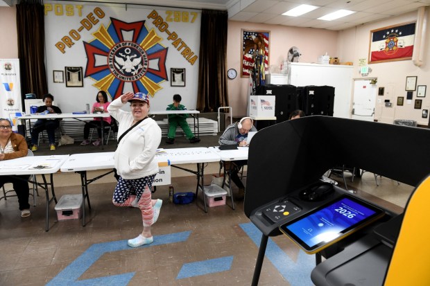Rosa Lopez is a volunteer working in the vote center at the Wilmington VFW Post 2967 for the June 2nd primary election on Sunday May 24, 2026. (Photo by Axel Koester, Contributing Photographer)