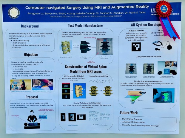 "Computer-navigated Surgery Using MRI and Augmented Reality" won a grand prize in the UC San Diego Jacobs School of Engineering Research Expo on April 15. (Hua Huang)