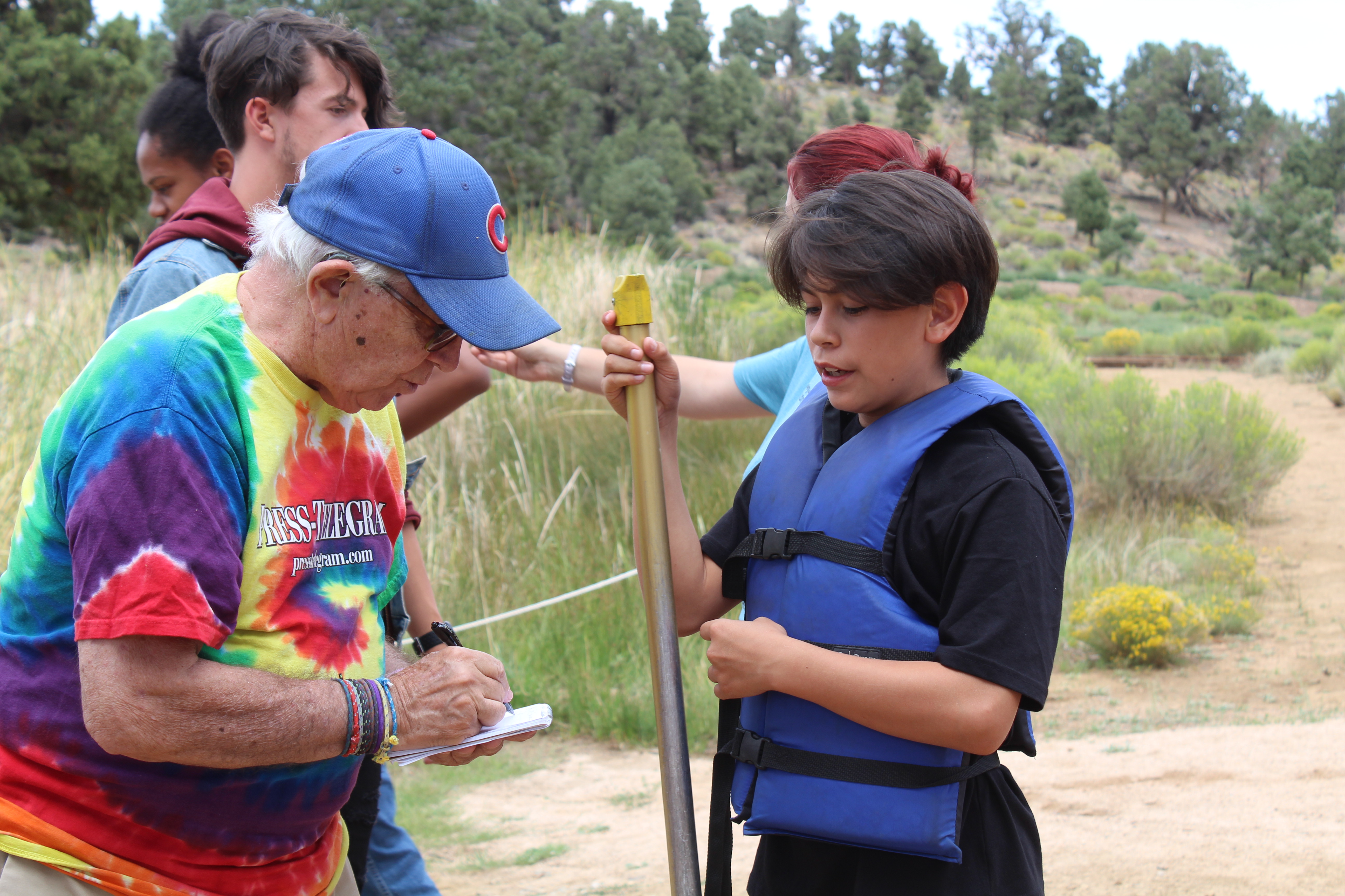 Press-Telegram columnist Rich Archbold speaks to kids at Camp Oakes...