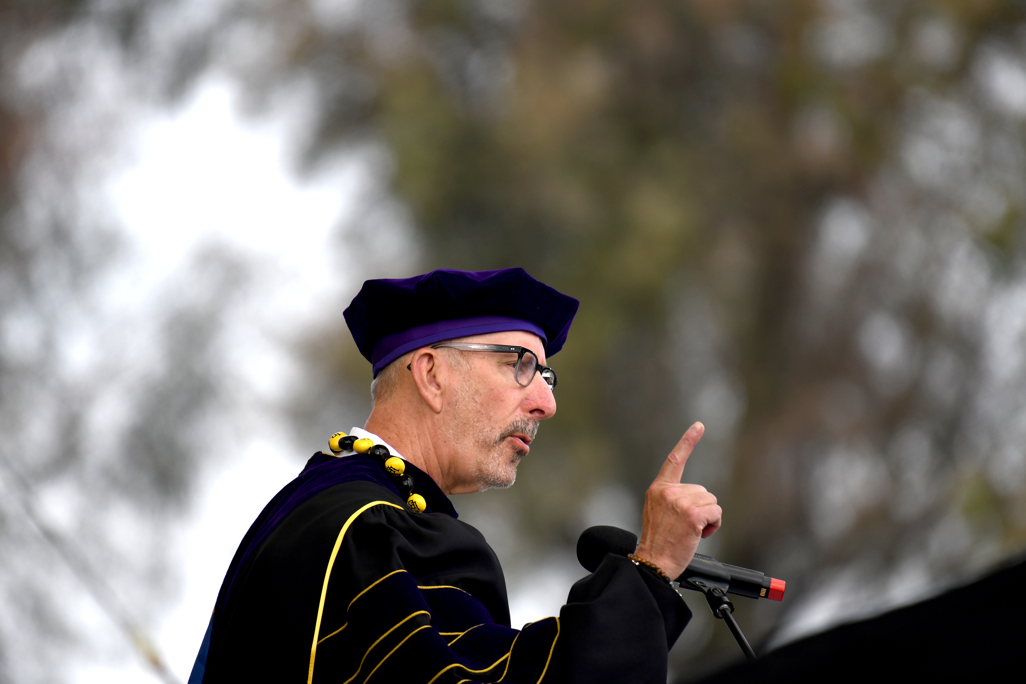 Interim and acting CSULB President Andrew Jones speaks during commencement...