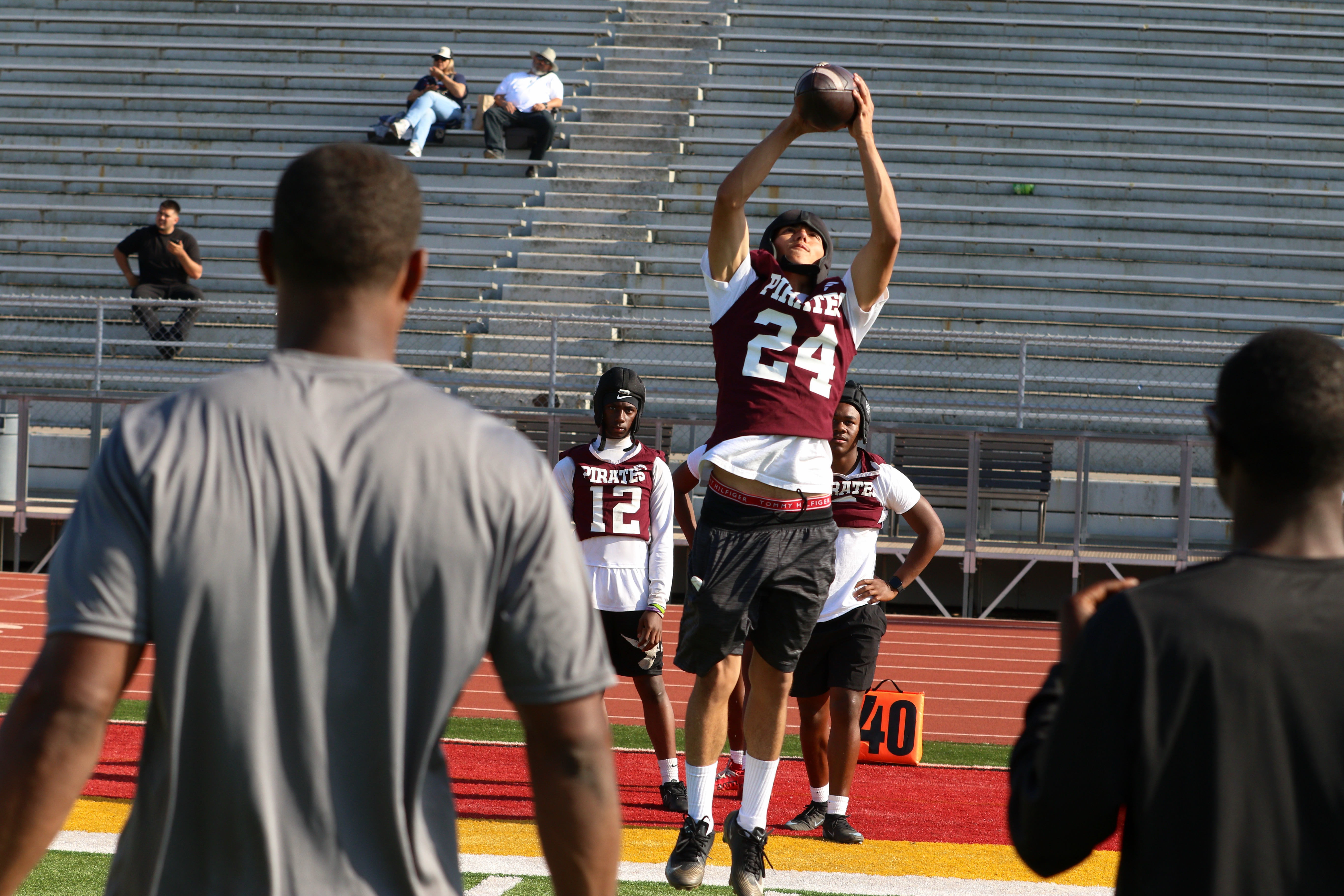 Paramount Pirates players participate in a a spring football showcase...