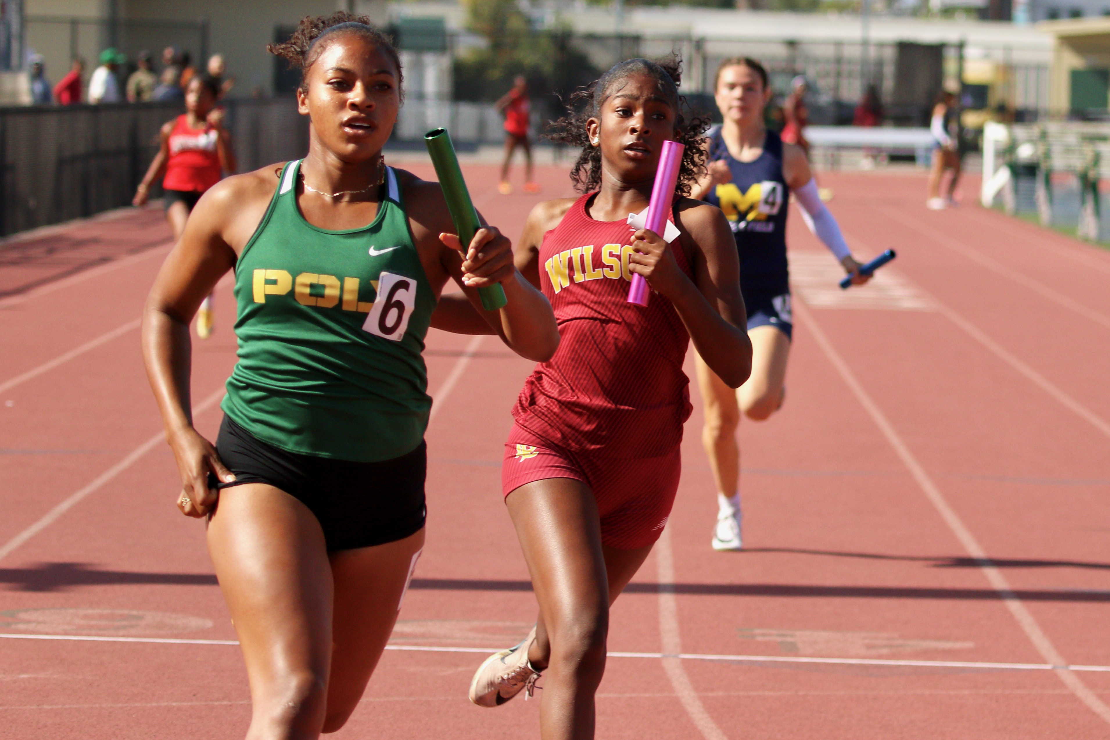 Poly wins the girl’s 4×100 relay at the Moore League...