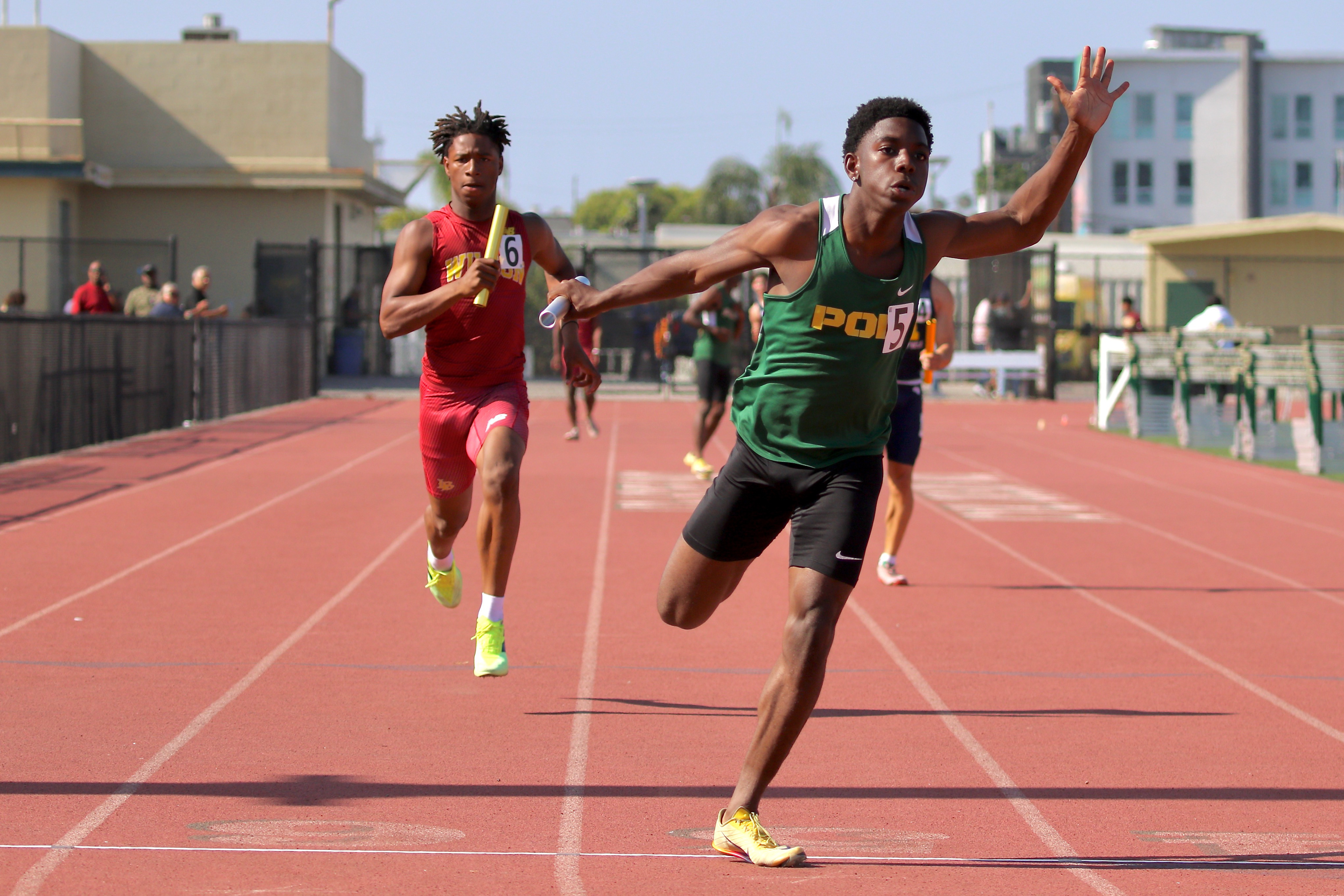 Poly wins the boy’s 4×100 relay at the Moore League...