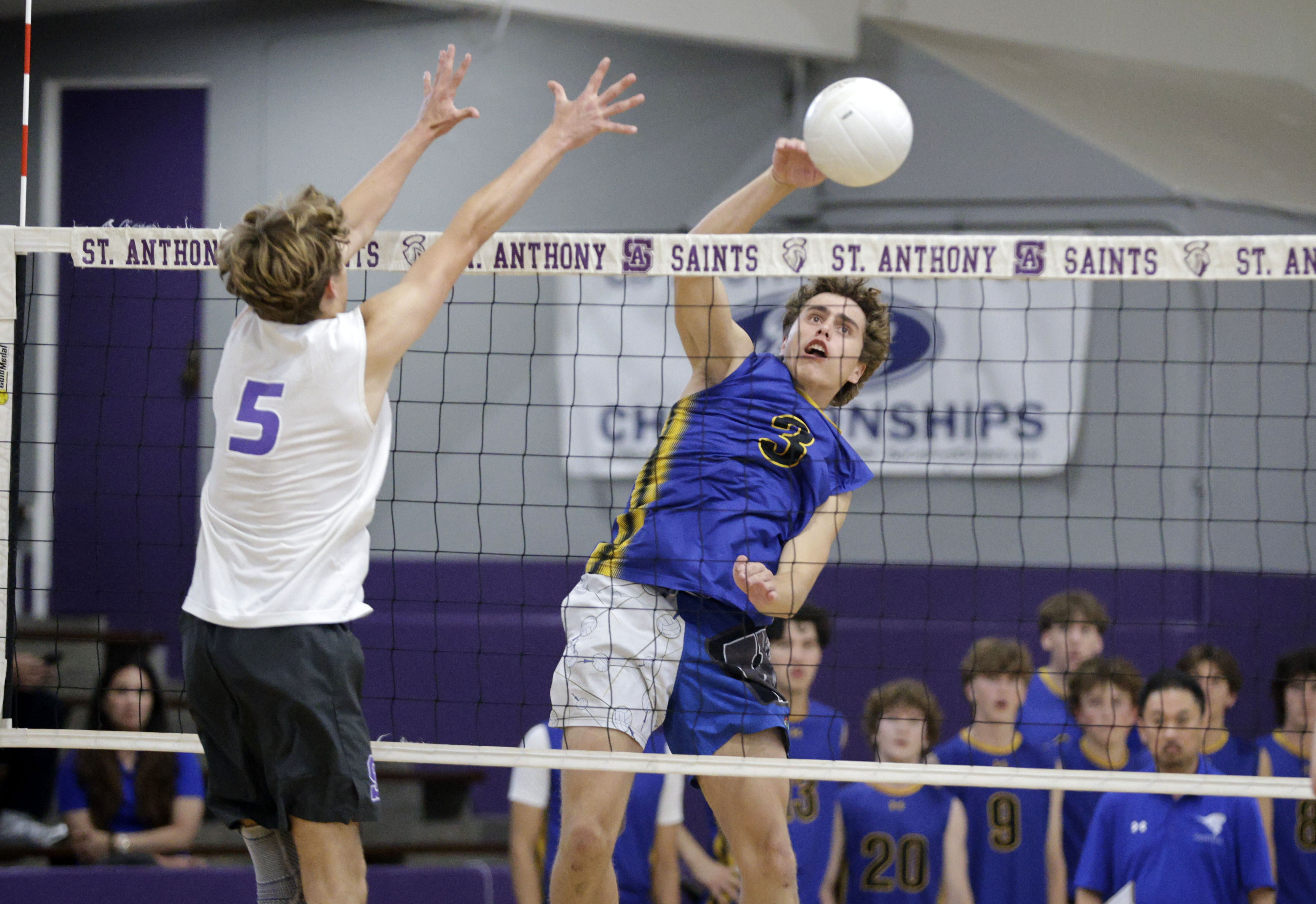 St. Anthony’s Jack Furlow (5) tries to block Western Christians...