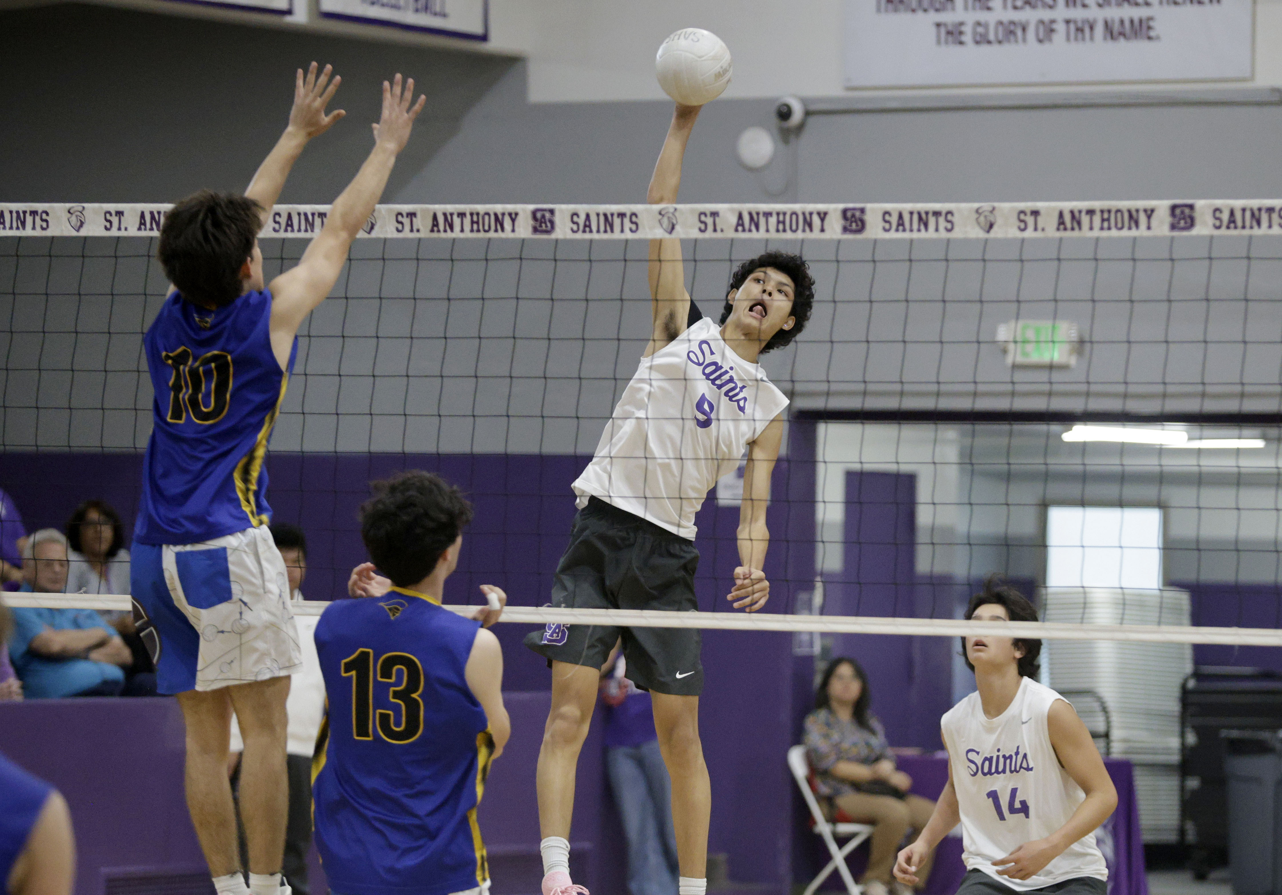 St. Anthony’s Griffin Bass (9) looks to hit the ball...