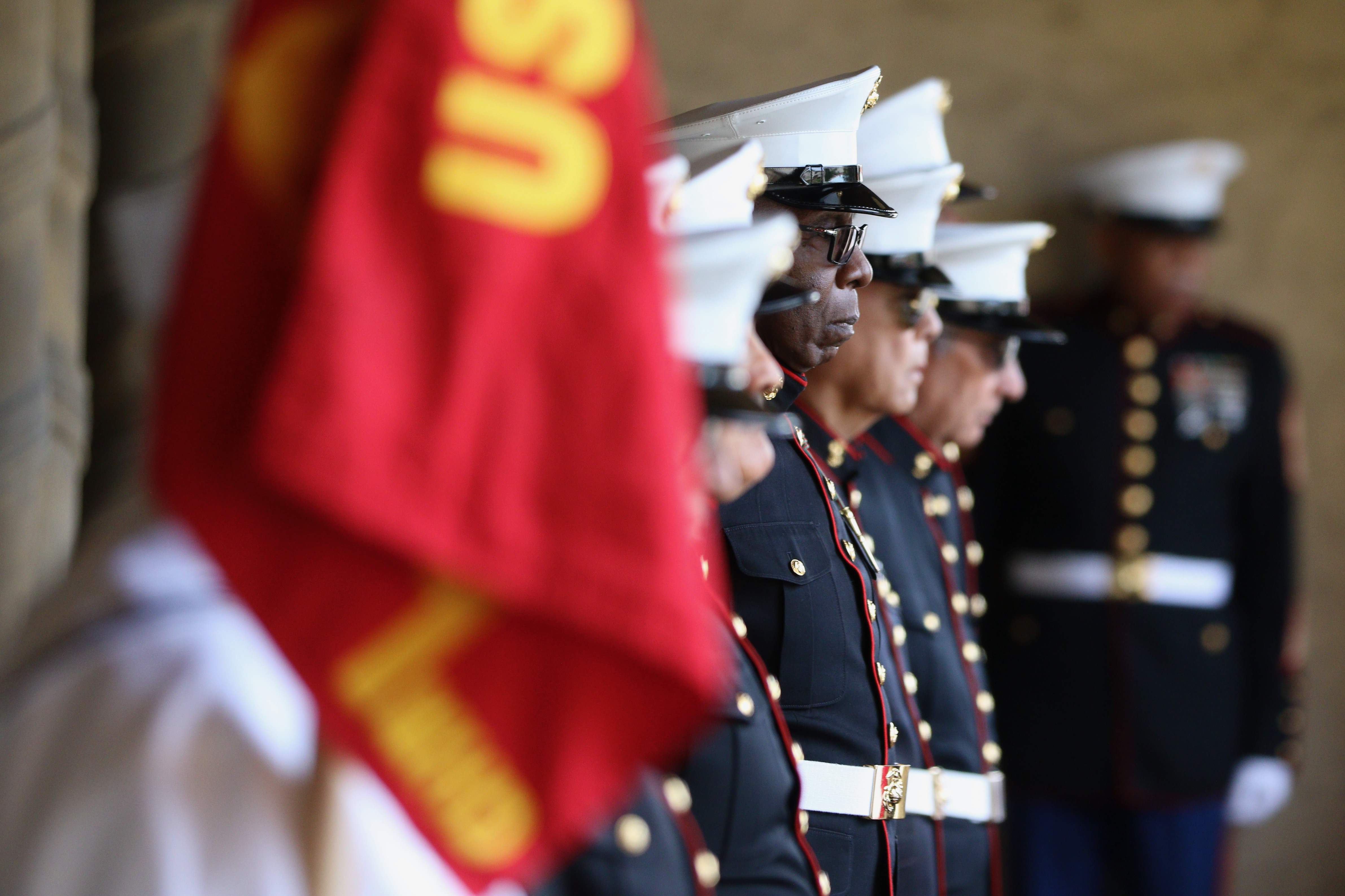 The Semper Fi Honor Guard prepares for a rifle volley...