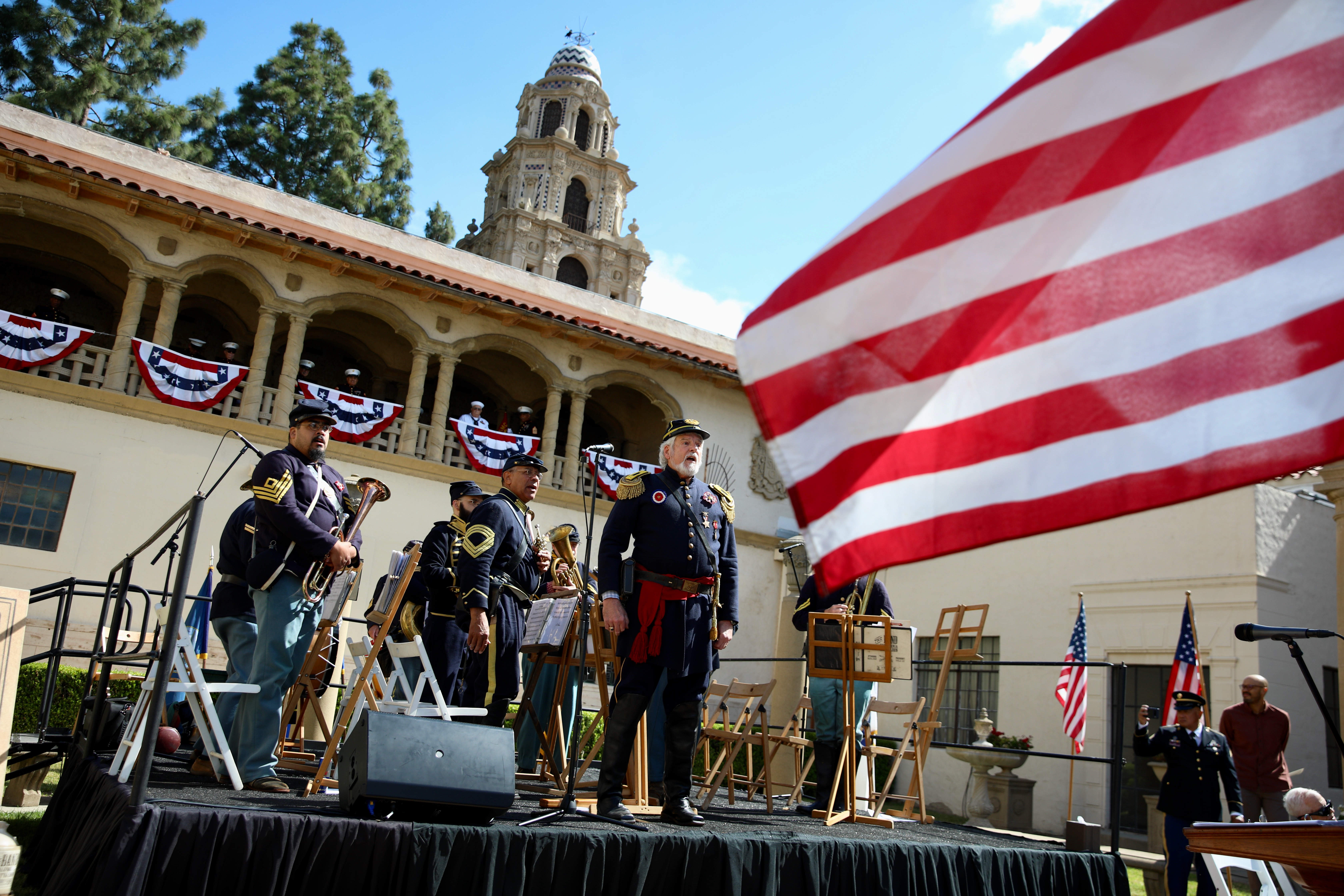 The Band of the California Battalion sing a military song...
