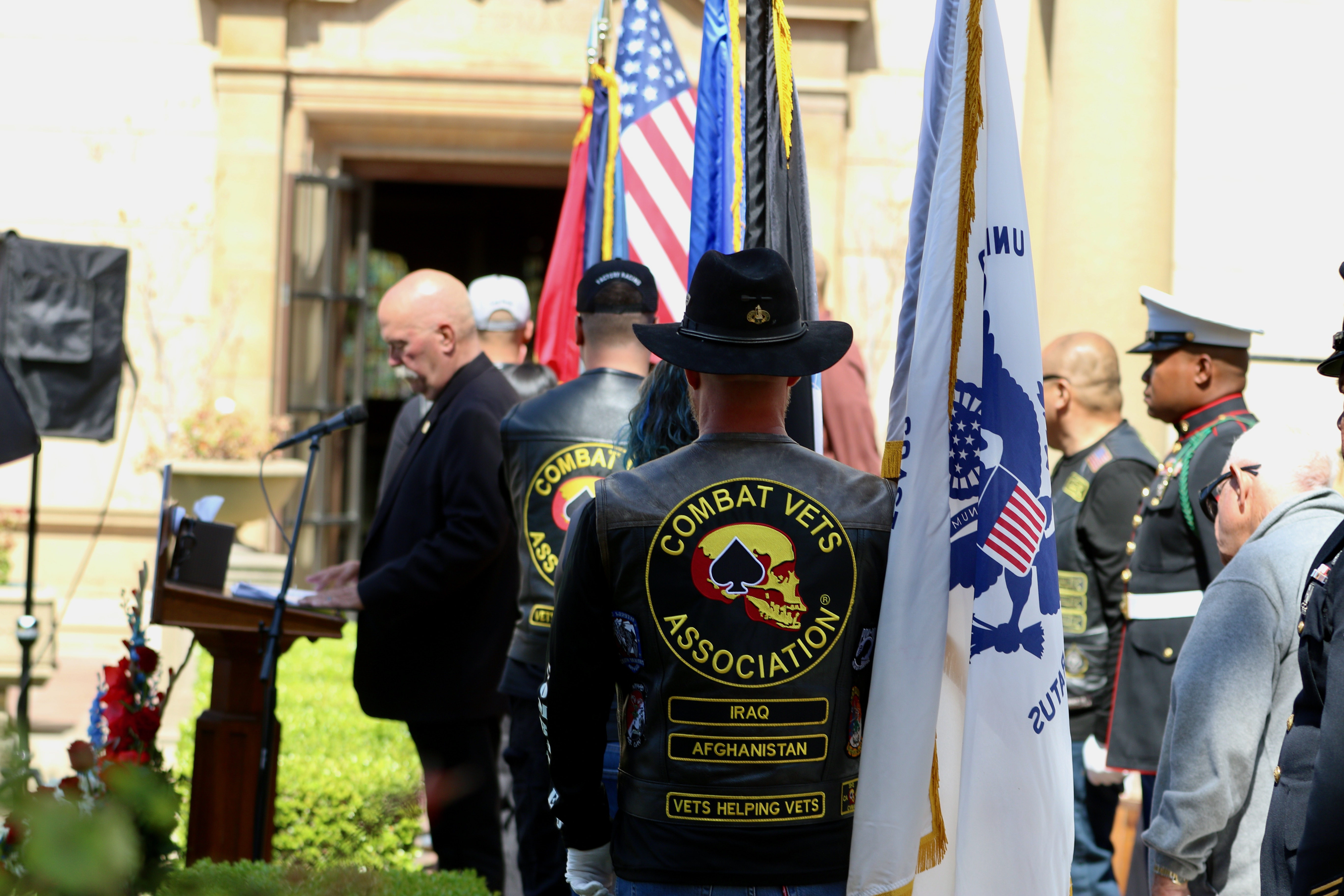 Members of the Combat Veterans Association retire the Colors during...