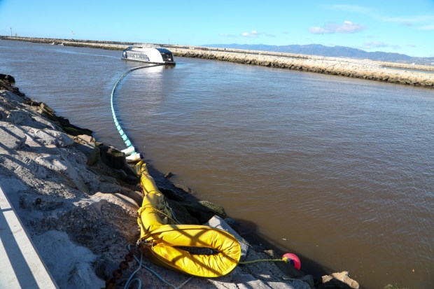 The Balloon Creek trash interceptor 007, created by non-profit The Ocean Cleanup, near Marina del Rey has collected 206 tons of trash since it launched in late 2022. (Photo by contributing photographer Chuck Bennett)