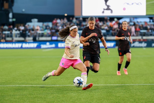 The San Diego Wave's Lia Godfrey attempts a shot during Wednesday's 2-0 loss to the Portland Thorns at Providence Park in Portland, Ore. (San Diego Wave FC)