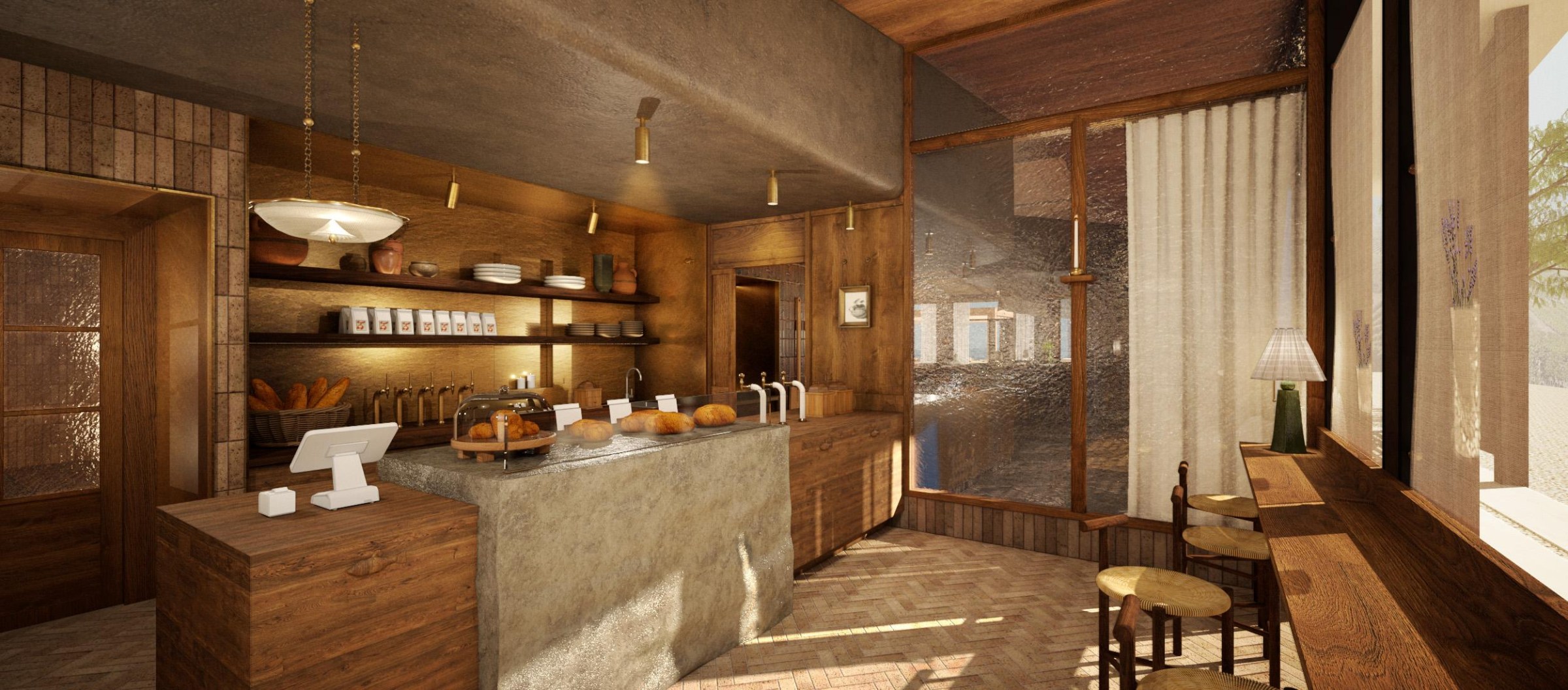 The cafe space, with a counter and pastries, at the Elene in Napa.