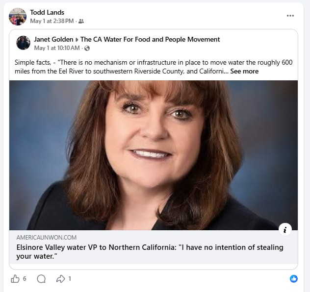 A screenshot from Todd Lands' Facebook account highlights his efforts...