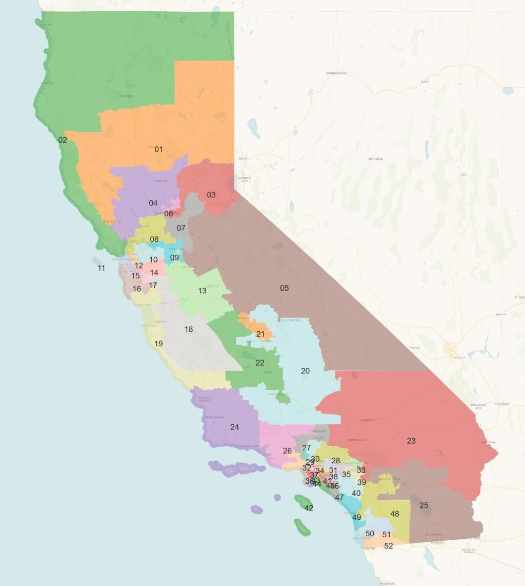 A map of Californiaâs new congressional districts after the passage...