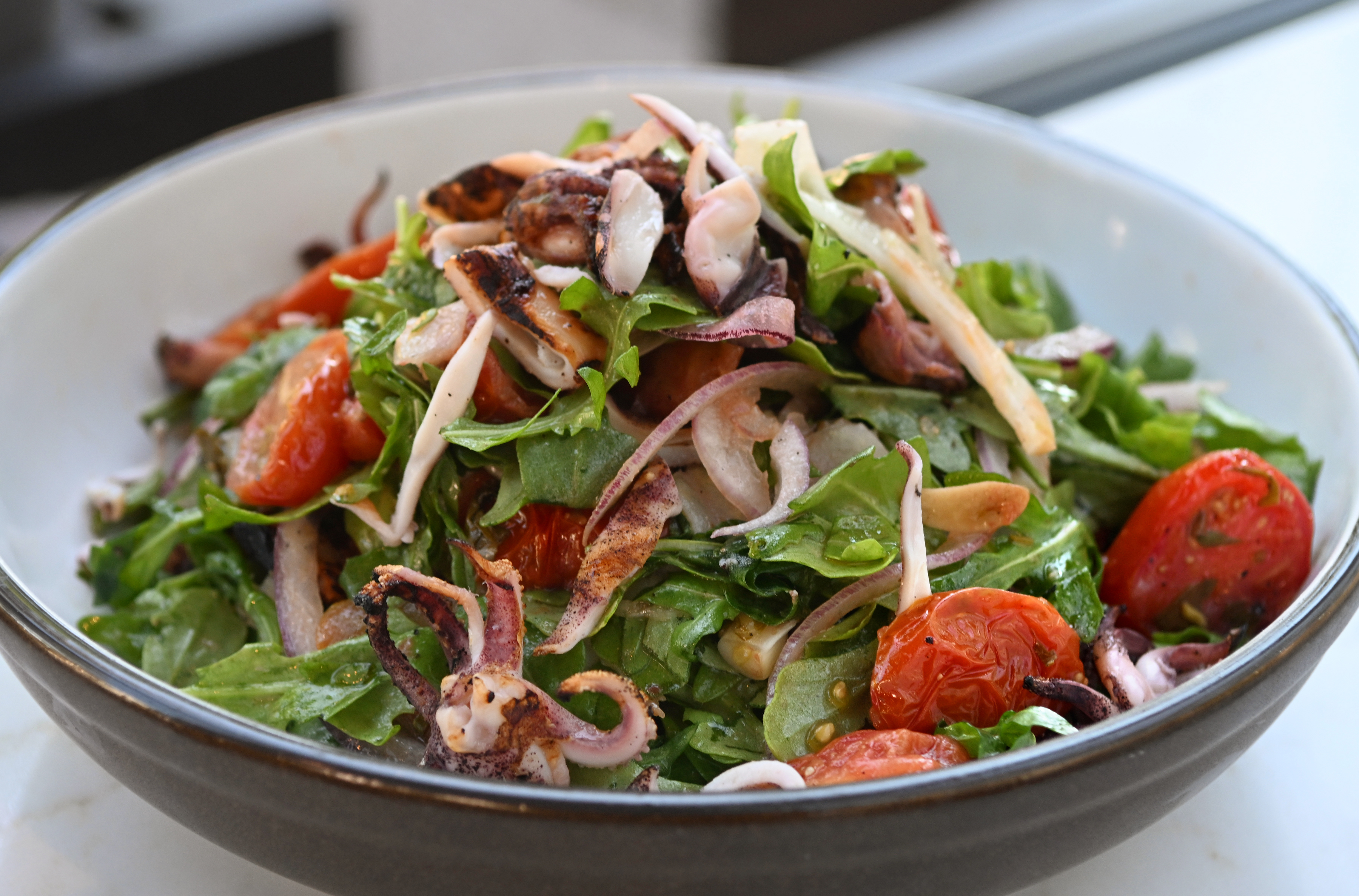 Grilled Squid Salad at Cultivar in Sausalito. (Alan Dep/Marin Independent...