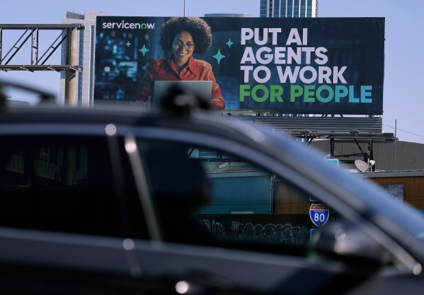 A billboard in San Francisco advertises an artificial intelligence company on Sept. 16, 2025. (Justin Sullivan/Getty Images/TNS)