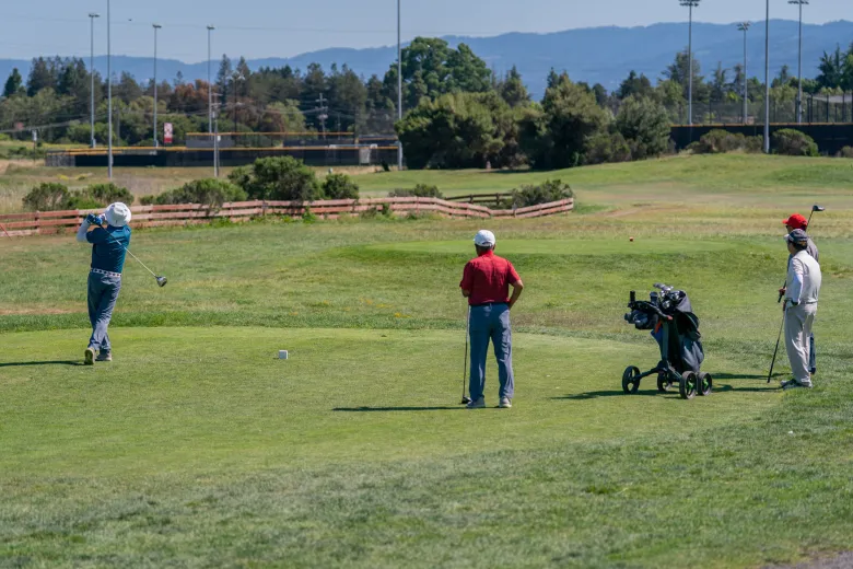 Men playing golf