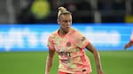 FILE - Portland Thorns FC defender M.A. Vignola in action during the second half of an NWSL soccer match March 13, 2026, in Washington.
