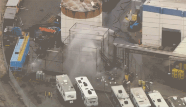 Crews were spotted at the scene as authorities evacuated surrounding areas.