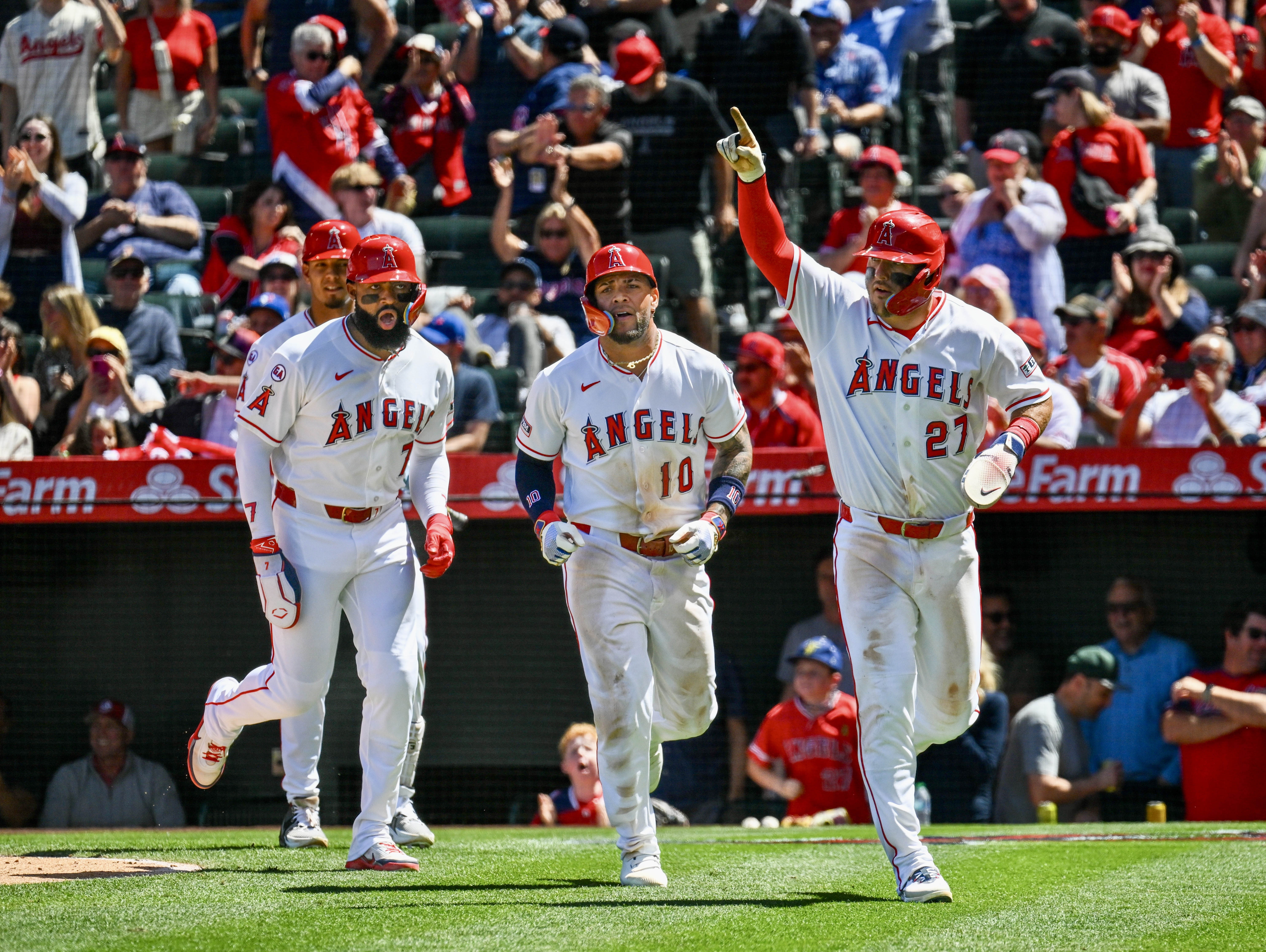 The Angels Jo Adell (7), Yoan Moncada(10) and Mike Trout...