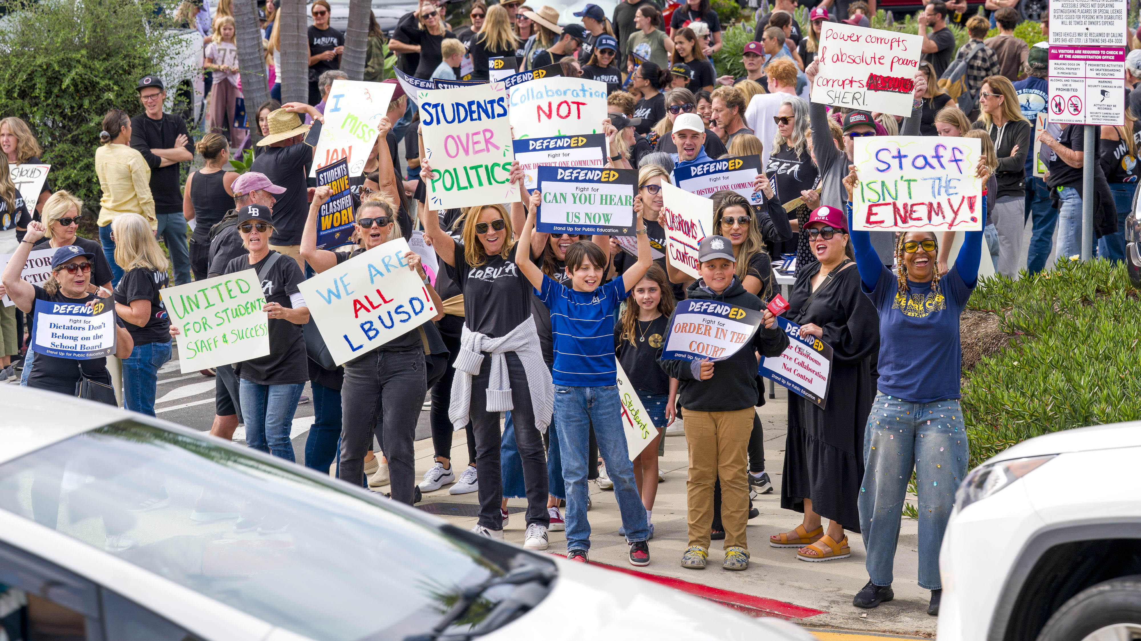 Laguna Beach Unified School District teachers, parents, and students protest...