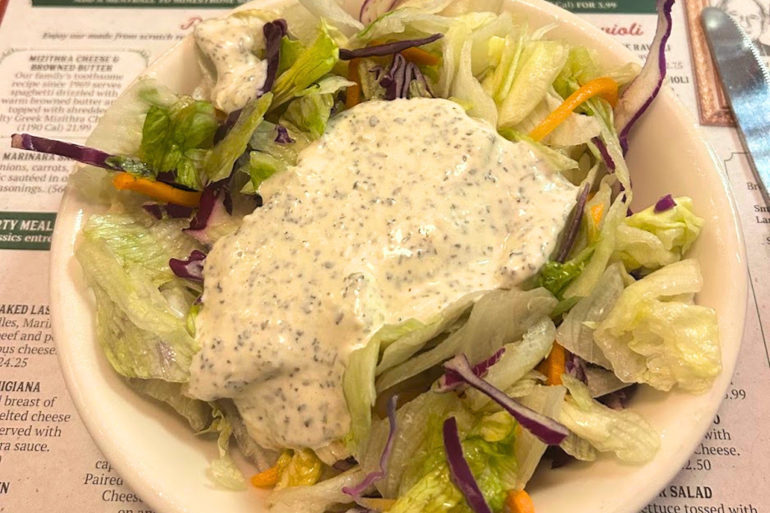 House salad with creamy pesto dressing from The Old Spaghetti...