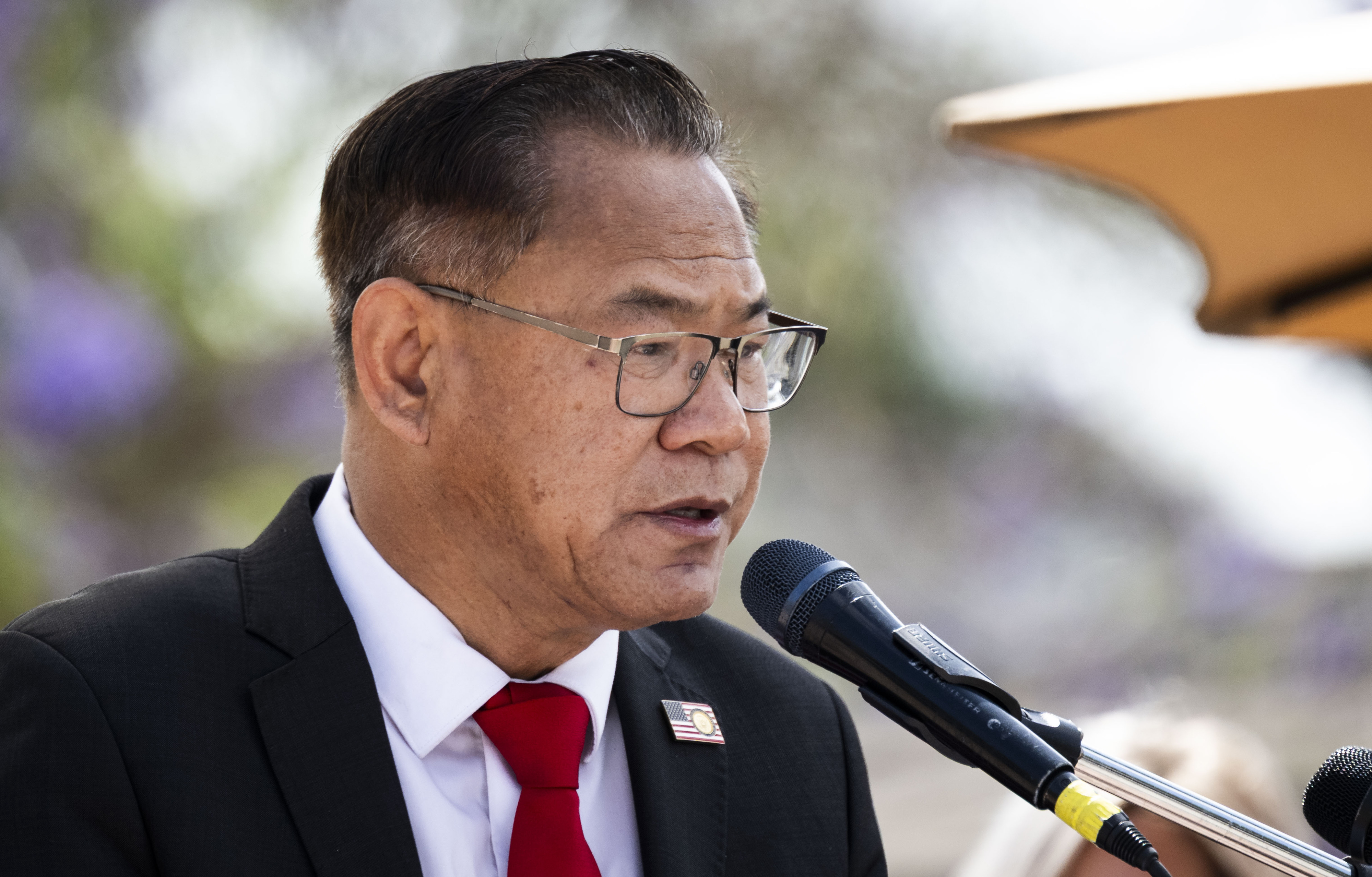 Westminster Mayor Chi Charlie Nguyen speaks during a Black April...