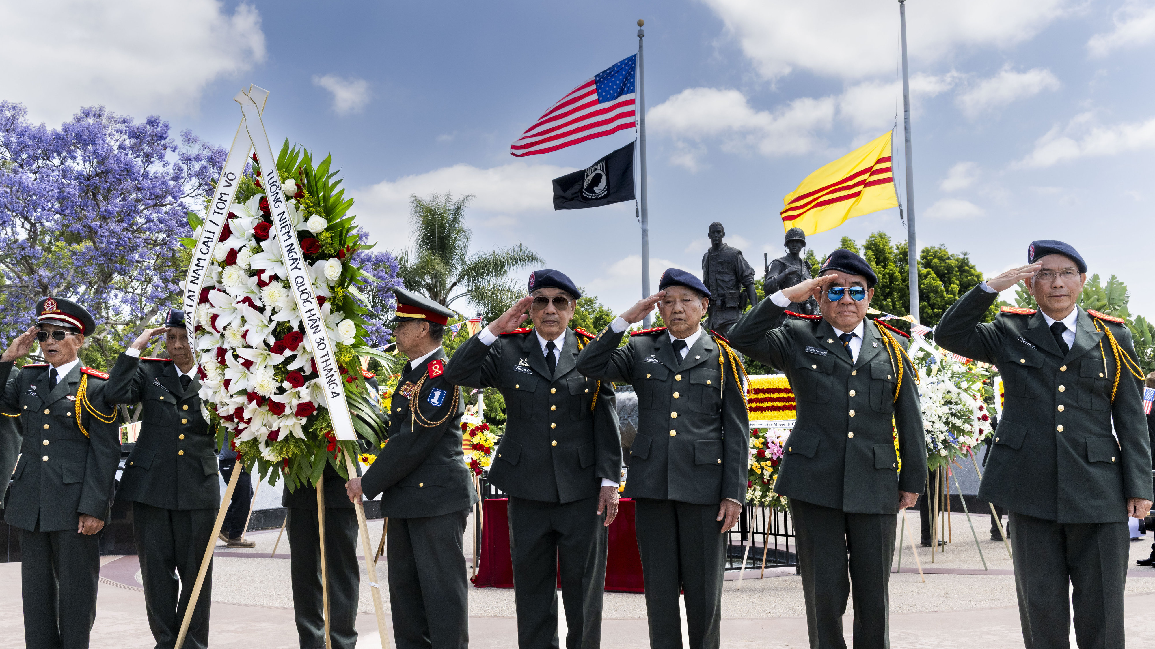 Alumni of the Vietnamese National Military Academy present a wreath...