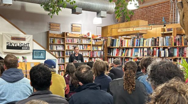 At an event celebrating the publication of Rita Bullwinkel's "Headshot," author Kathryn Scanlan reads at Skylight Books along with authors Amina Cain, Rachel Khong and musician Kelsey Shell on March 28, 2024. (Photo by Erik Pedersen)